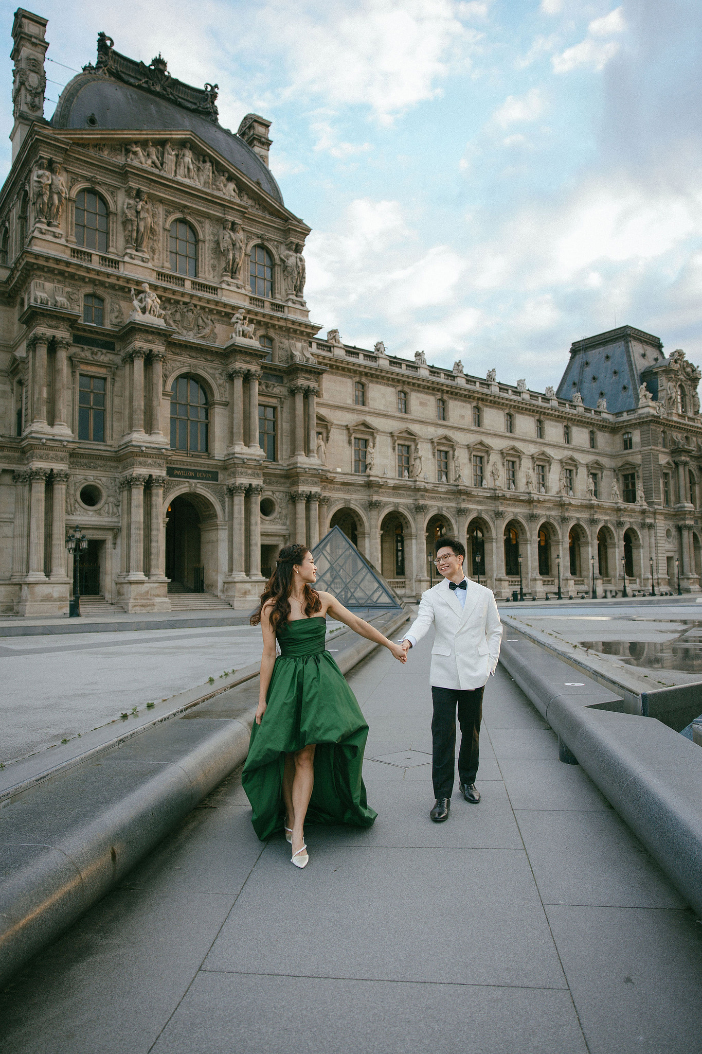 Paris Pre-Wedding Photoshoot | Place du Trocadéro, Luxembourg Gardens, Parisian Café, Louvre & Bir-Hakeim Bridge at Louvre pre-wedding photo