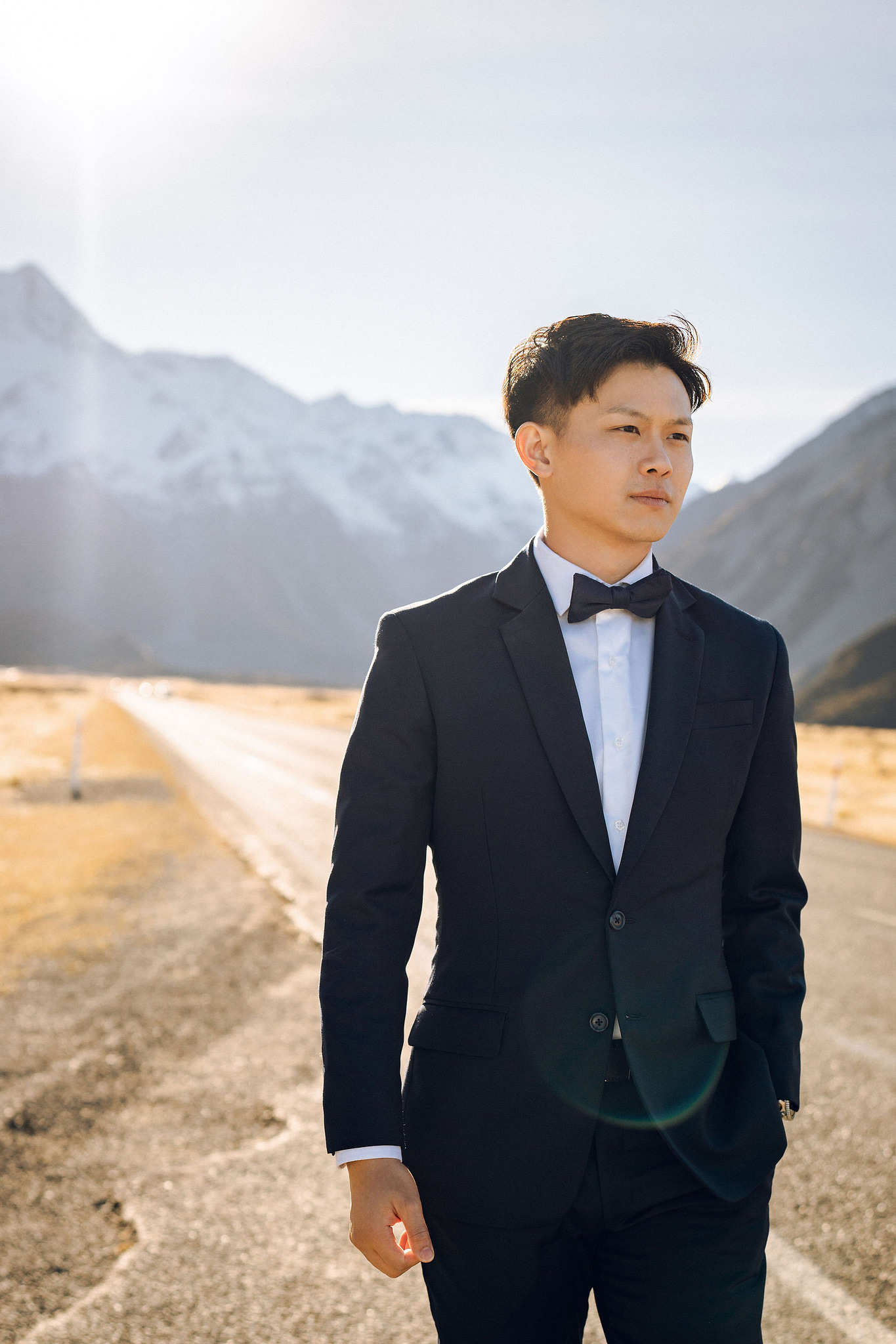 New Zealand Pre-Wedding Photoshoot | Alpaca Farm, Mt John, Lake Tekapo, Mount Cook National Park, Glacier Lake & Omarama Clay Cliffs at Lake Tekapo, Mount Cook National Park & Glacier Lake pre-wedding photo