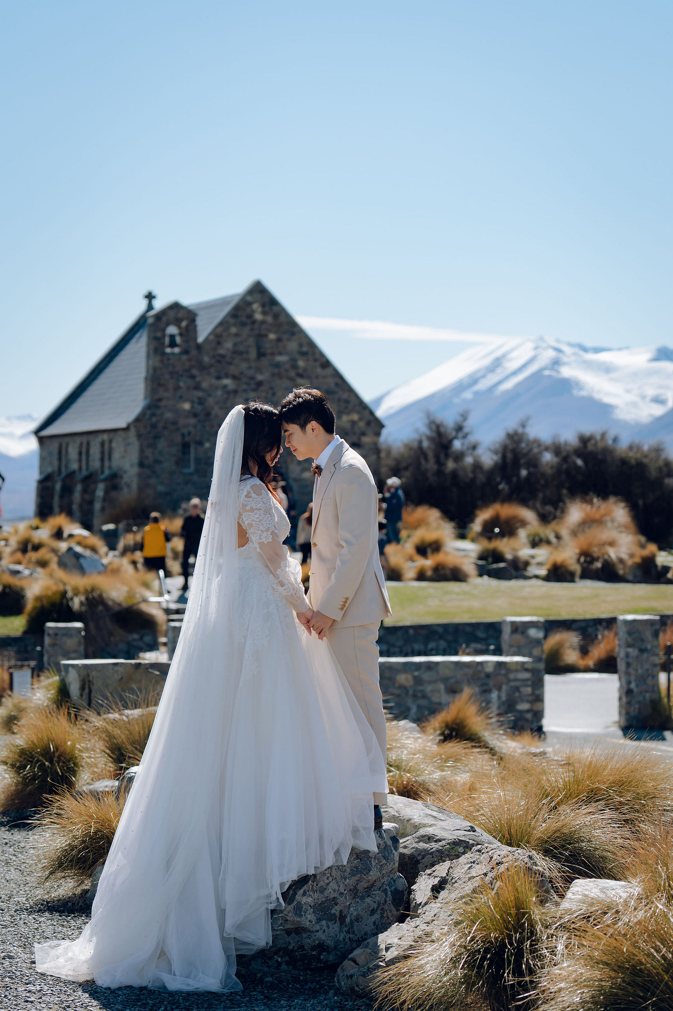 New Zealand Pre-Wedding Photoshoot | Lake Wakatipu, Alta Tarns, Coromandel Peak to Mount Cook at Church of the Good Shepherd pre-wedding photo