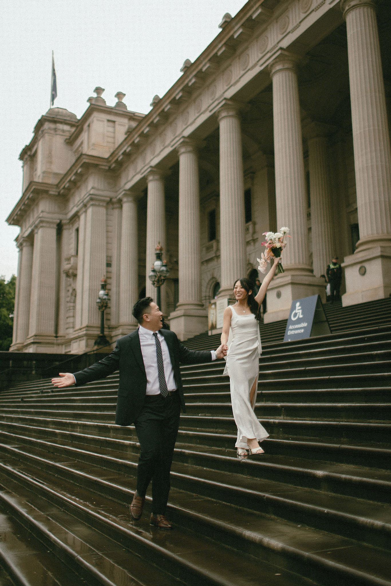 Melbourne Pre-Wedding Photoshoot | Parliament House, Fitzroy Gardens, Melbourne Streets & Half Moon Bay at Parliament House pre-wedding photo