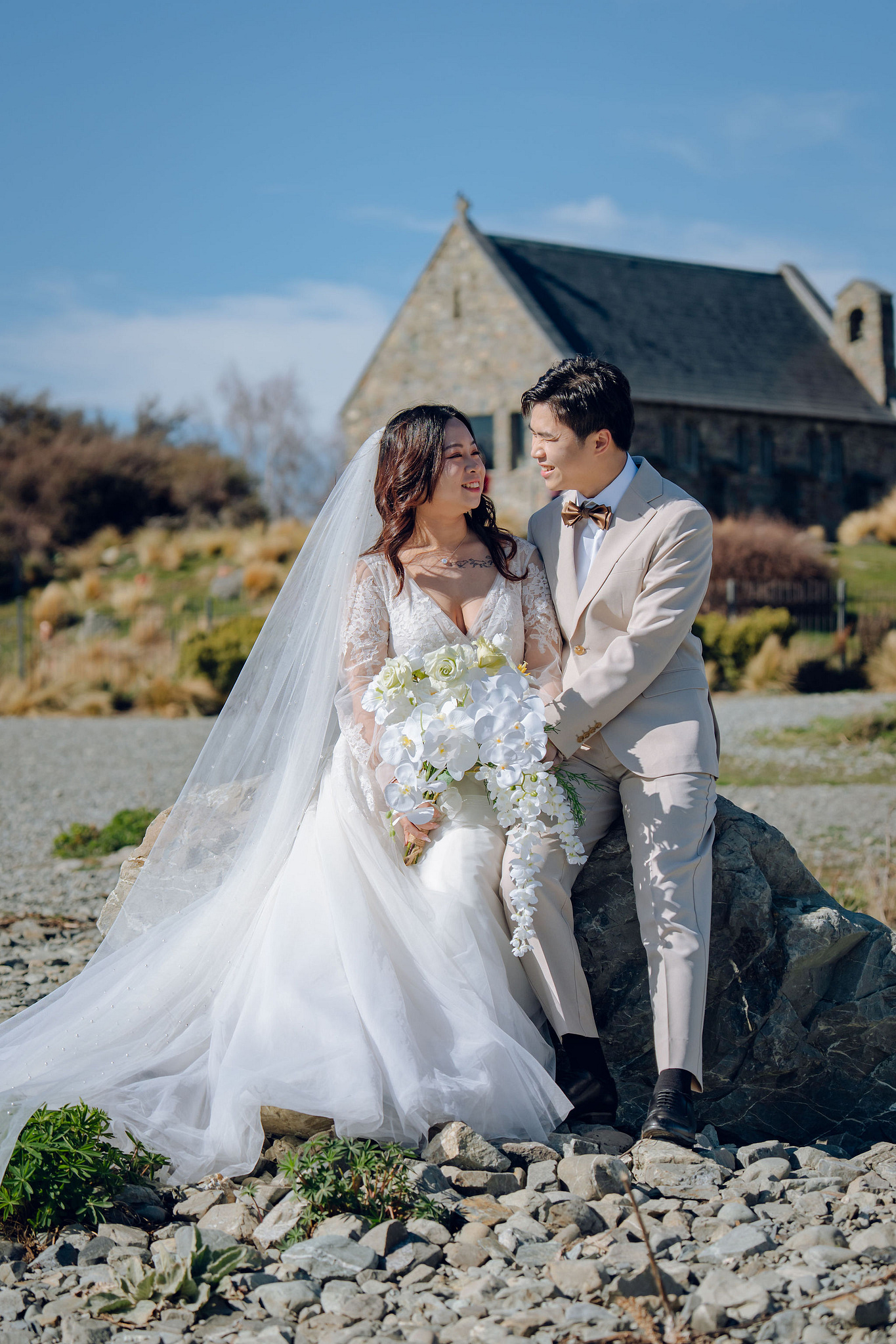 New Zealand Pre-Wedding Photoshoot | Lake Wakatipu, Alta Tarns, Coromandel Peak to Mount Cook at Church of the Good Shepherd pre-wedding photo