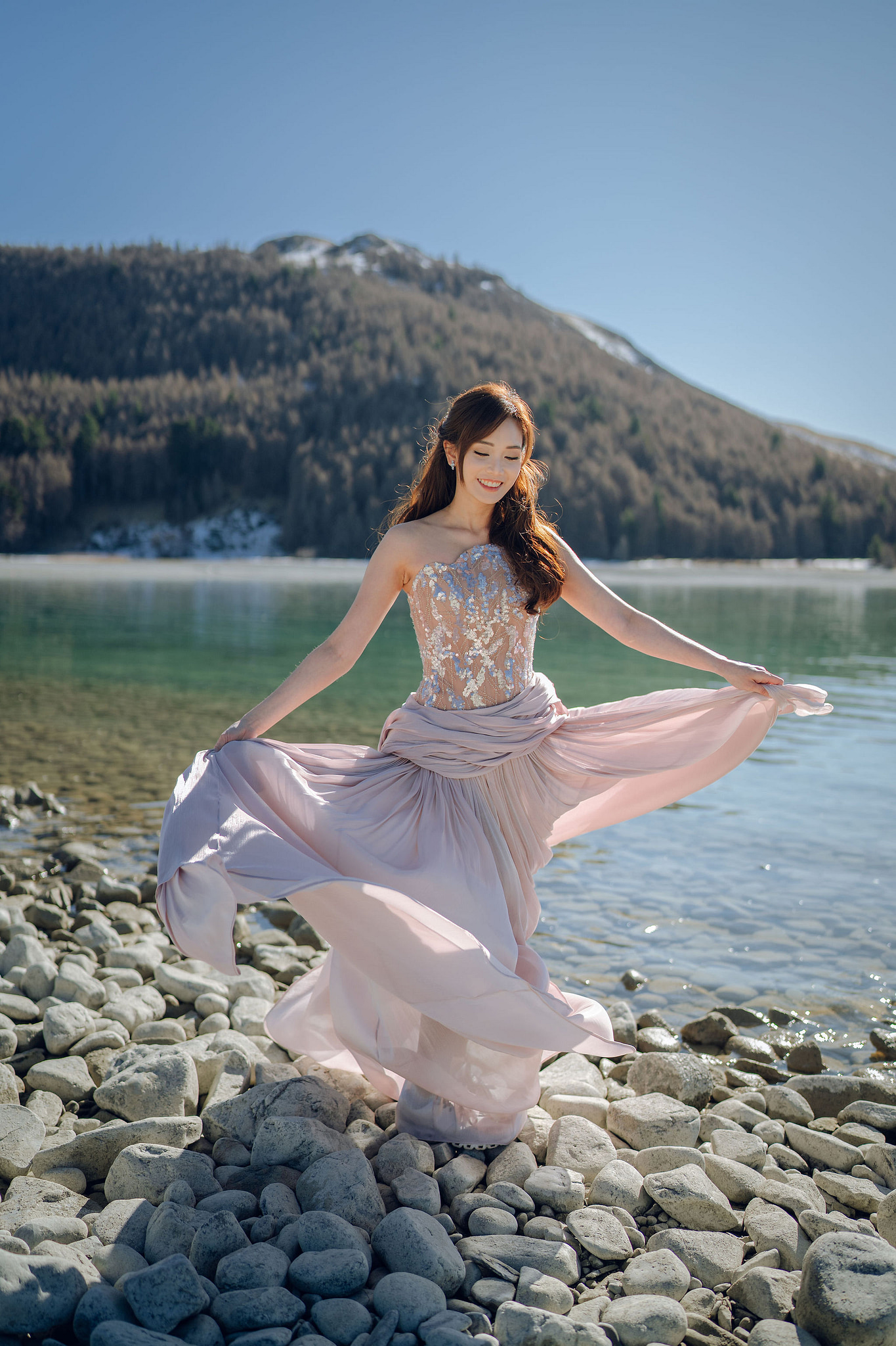 New Zealand Pre-Wedding Photoshoot | Coromandel Peak, Lake Wakatipu & Queenstown, Skippers Canyon, Lake Tekapo, Mount Cook National Park & Glacier at Lake Tekapo pre-wedding photo