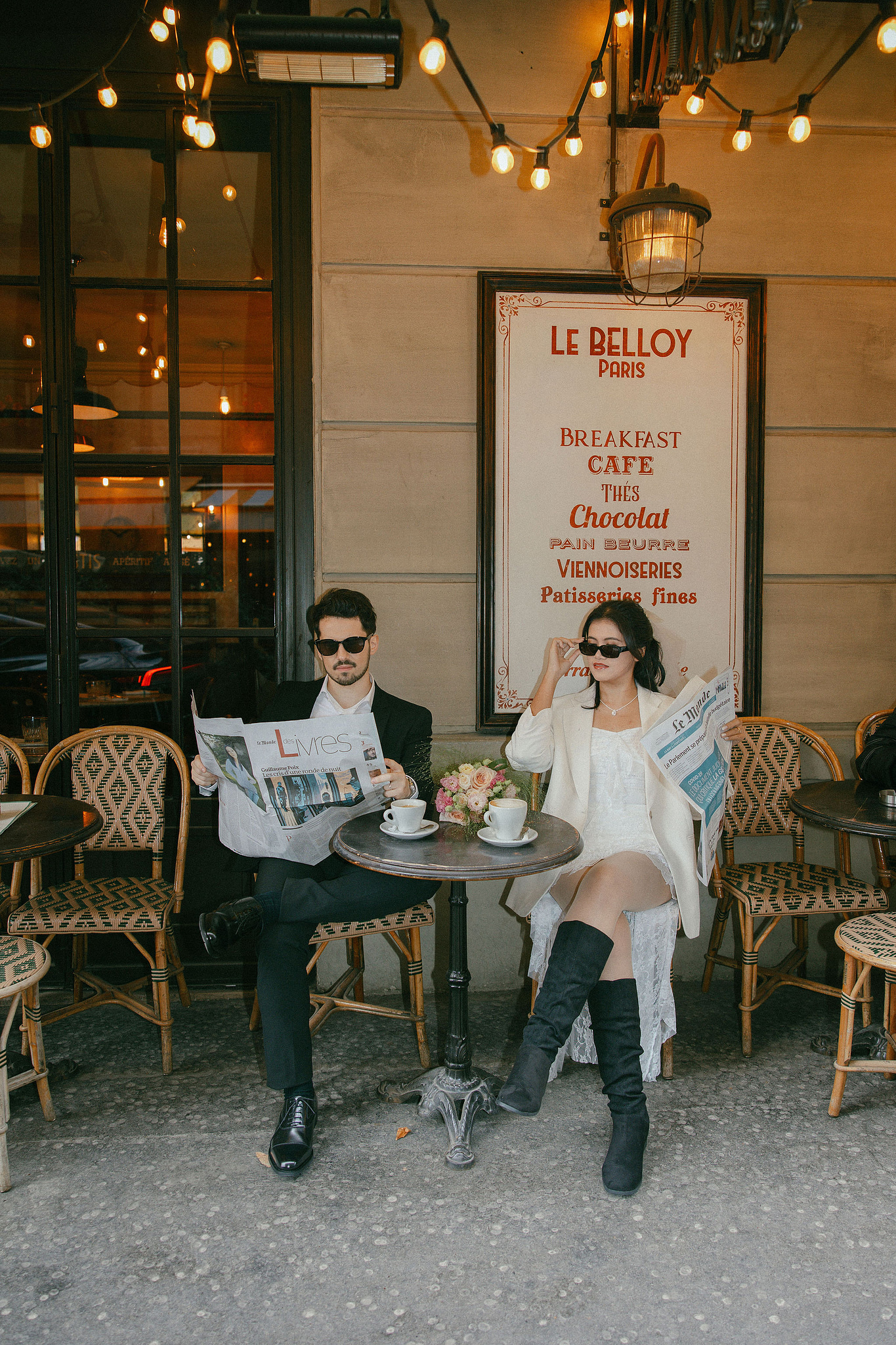 Paris Pre-Wedding Photoshoot | Place du Trocadéro, Avenue de Camoëns, Parisian Café, Tuileries Garden & Louvre at Parisian Café pre-wedding photo