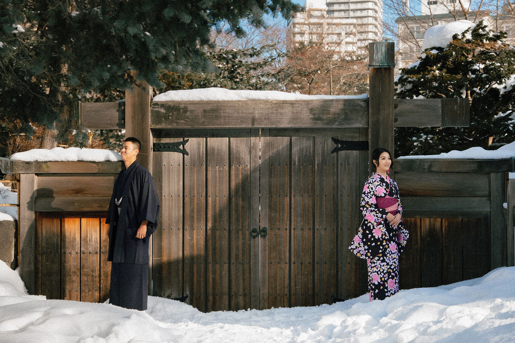 Hokkaido Pre-Wedding Photoshoot with Iyahiko Shrine, Nakajima Park, Moerenuma Park & Otaru Canal at Yahiko Shrine pre-wedding photo