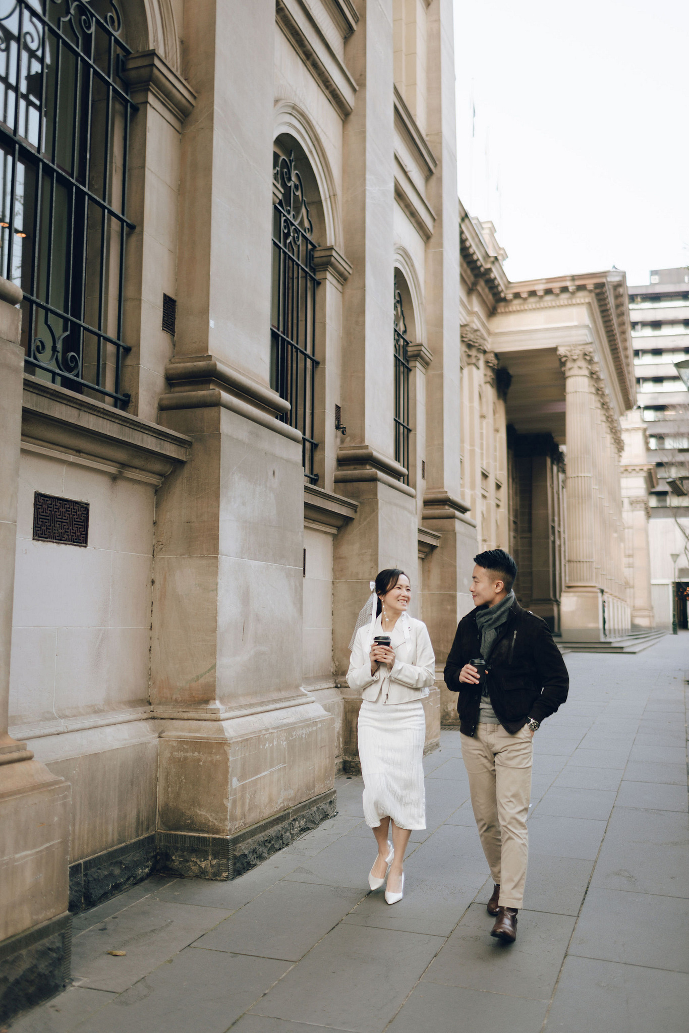 Melbourne Pre-Wedding Photoshoot | Cafe, Redwood Forest, City Streets & Carlton Gardens at Melbourne City Streets pre-wedding photo