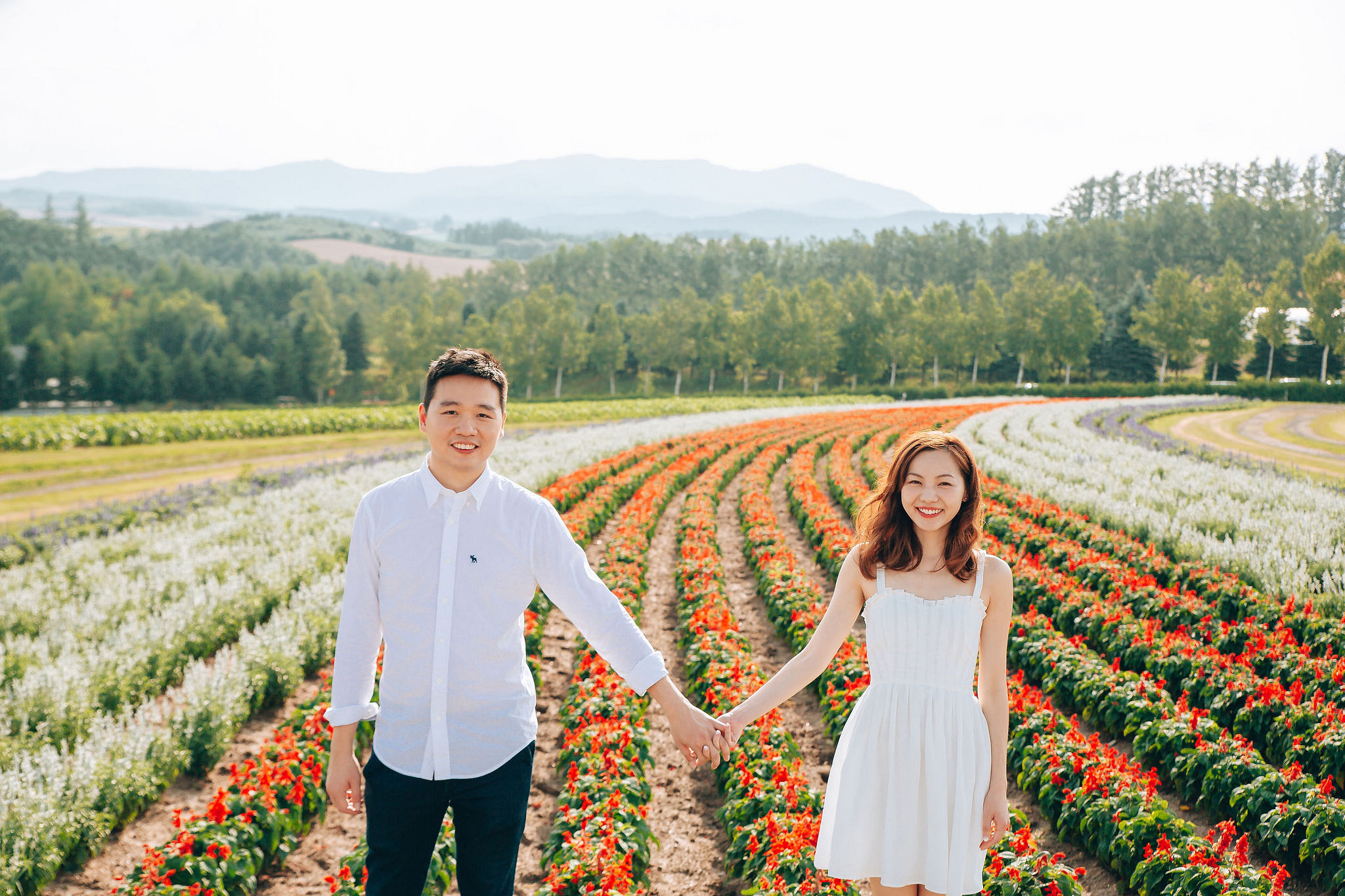 Hokkaido Summer Rainbow Flowers and Railway Track Japan Prewedding Photoshoot at Furano pre-wedding photo