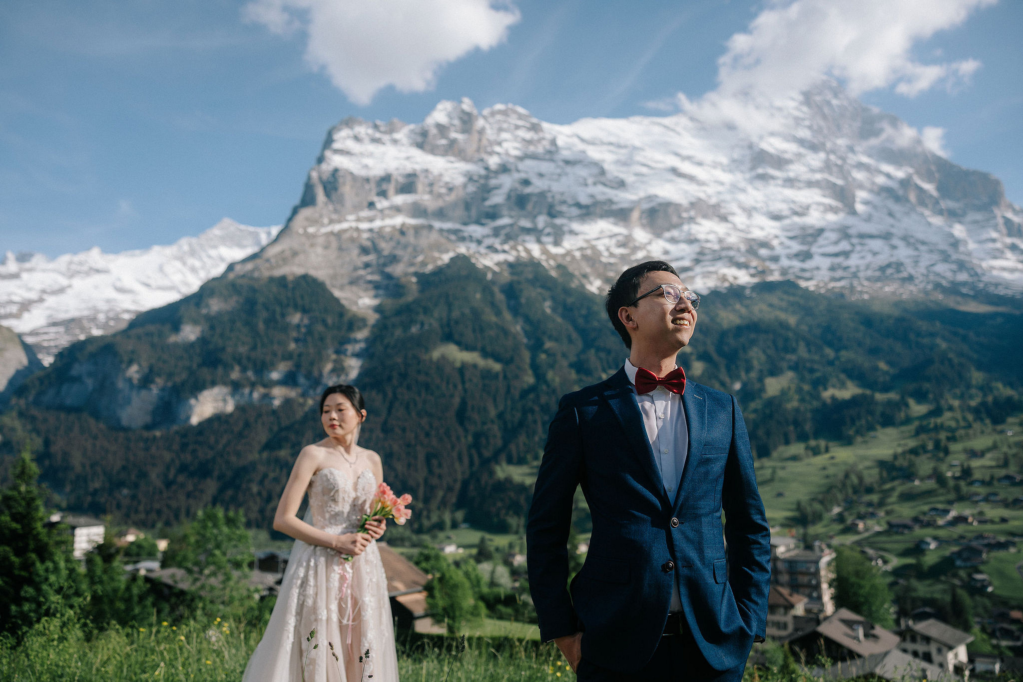 Switzerland Pre-Wedding Photoshoot | Grindelwald First & Grindelwald Village & Lake Brienz at Grindelwald Village pre-wedding photo