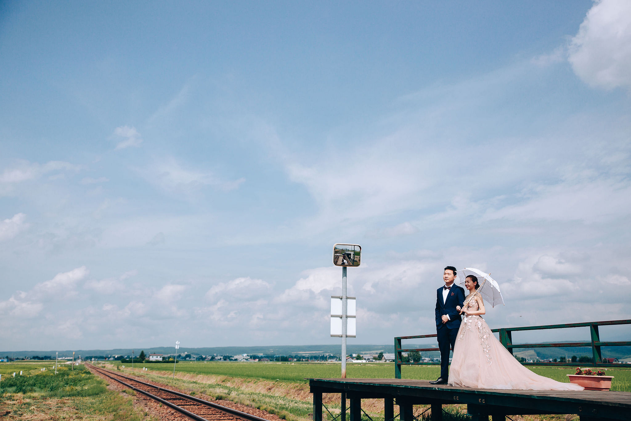 Hokkaido Summer Rainbow Flowers and Railway Track Japan Prewedding Photoshoot at Furano pre-wedding photo