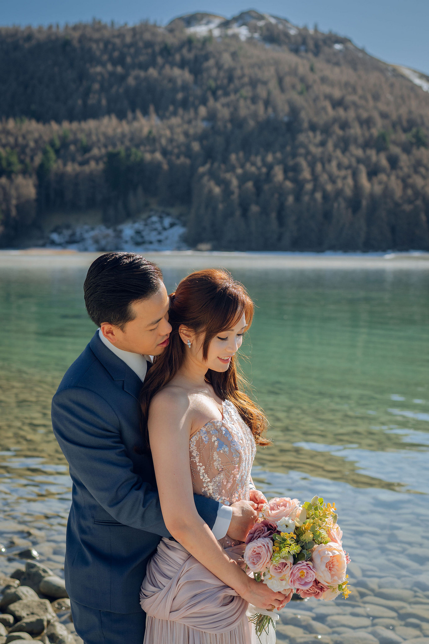 New Zealand Pre-Wedding Photoshoot | Coromandel Peak, Lake Wakatipu & Queenstown, Skippers Canyon, Lake Tekapo, Mount Cook National Park & Glacier at Lake Tekapo pre-wedding photo