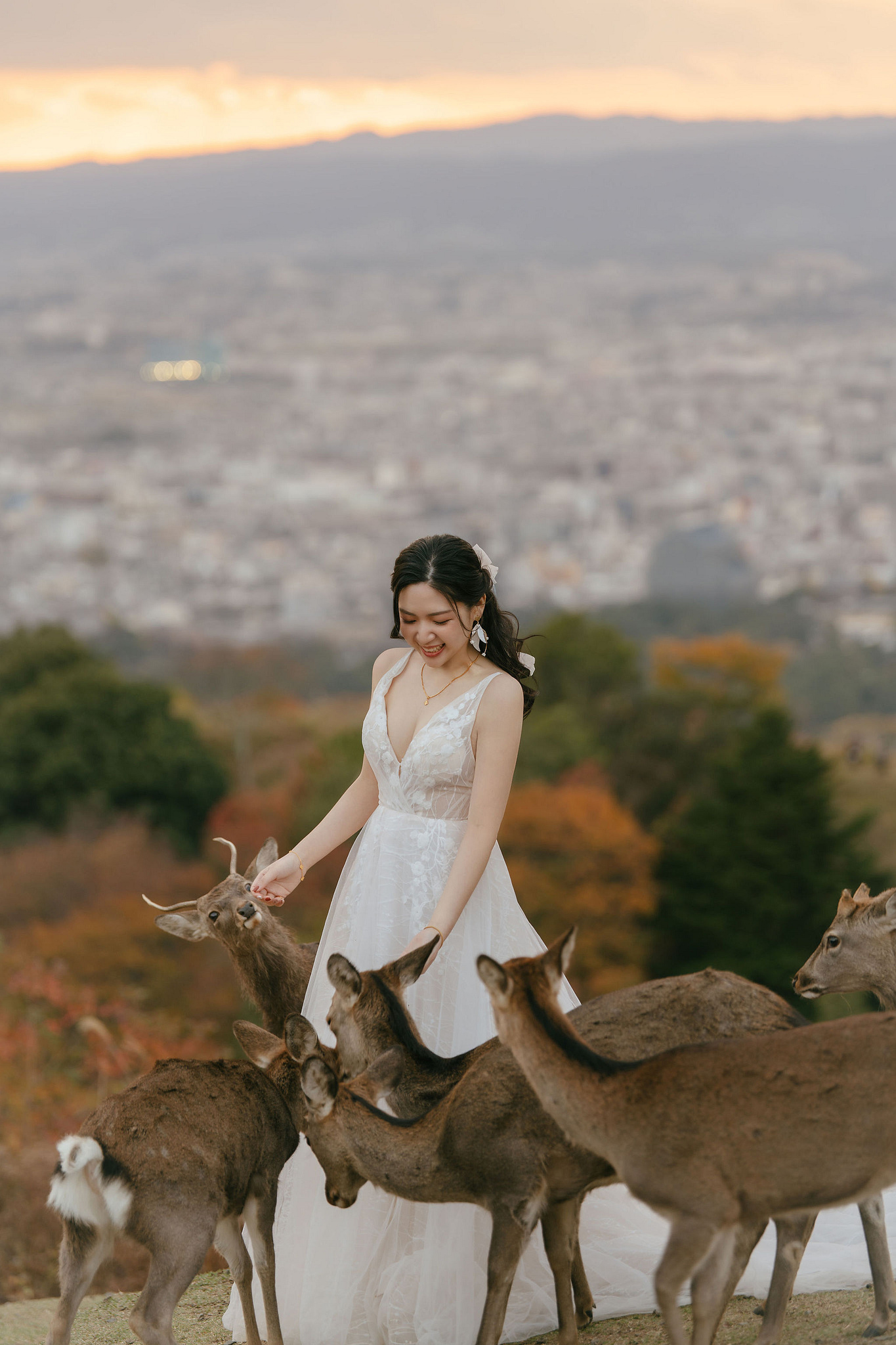 Kyoto Pre-Wedding Photoshoot | Gion Streets & Fushimi Inari Shrine & Nara Park at Nara Park & Mount Wakakusa pre-wedding photo