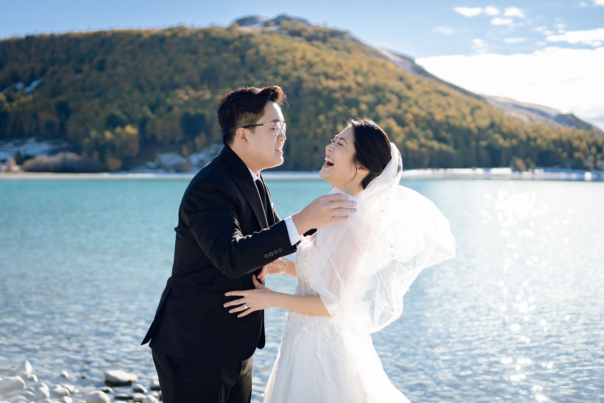 New Zealand Pre-Wedding Photoshoot | Arrowtown, Isobel Glacier, Alpaca Farm, Lake Tekapo & Mount Cook National Park at Lake Tekapo pre-wedding photo