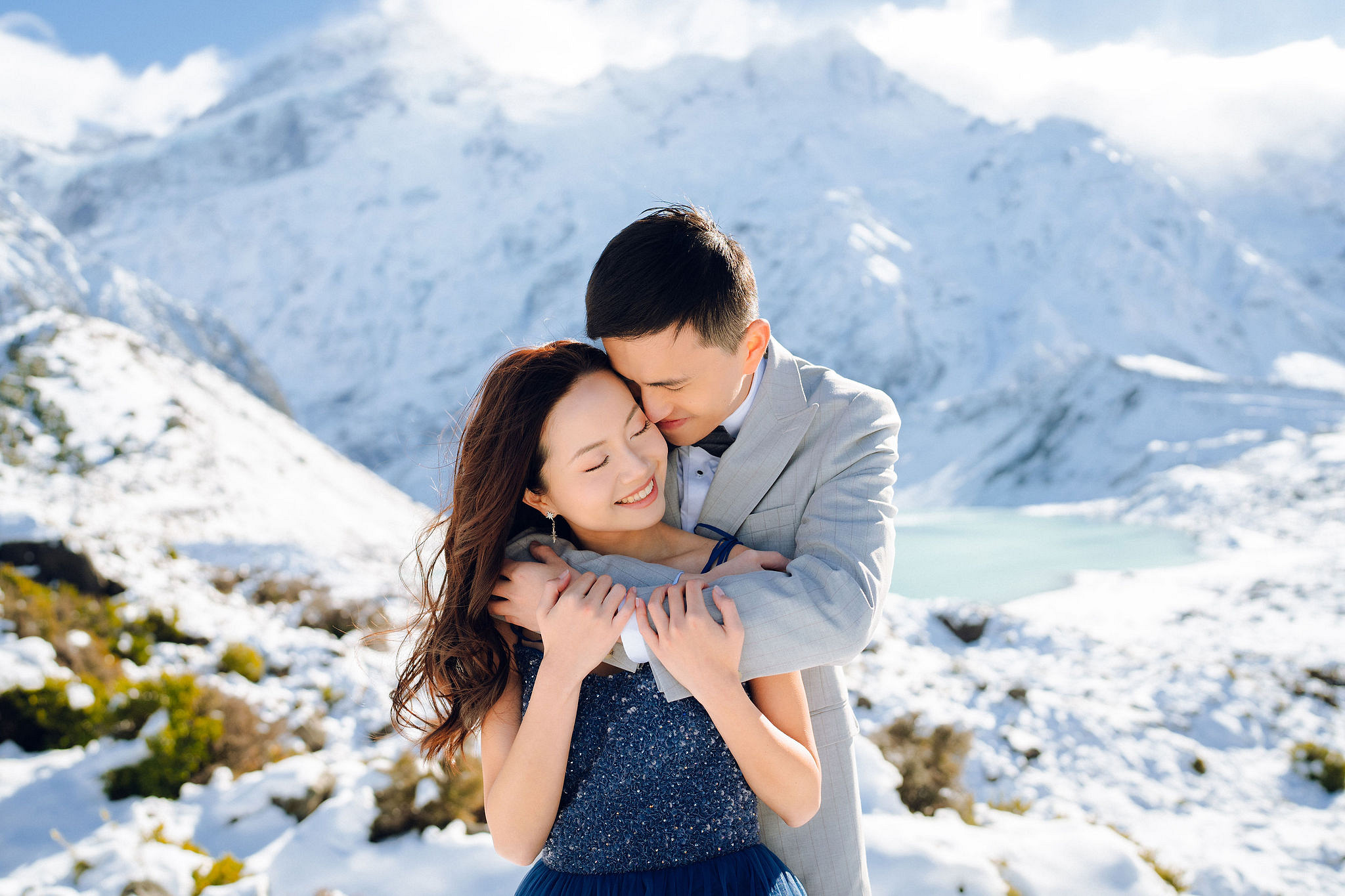 New Zealand Pre-Wedding Photoshoot with Lake Wakatipu, Skippers Canyon, Lake Tekapo, Mount Cook, and Omarama Clay Cliffs at Lake Tekapo & Mount Cook National Park pre-wedding photo