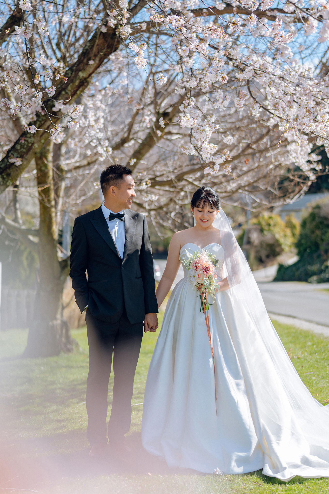 New Zealand Pre-Wedding Photoshoot | Lake Tekapo, Mount Cook, Tasman Glacier & Lake Wakatipu at Spring Blossom Path pre-wedding photo