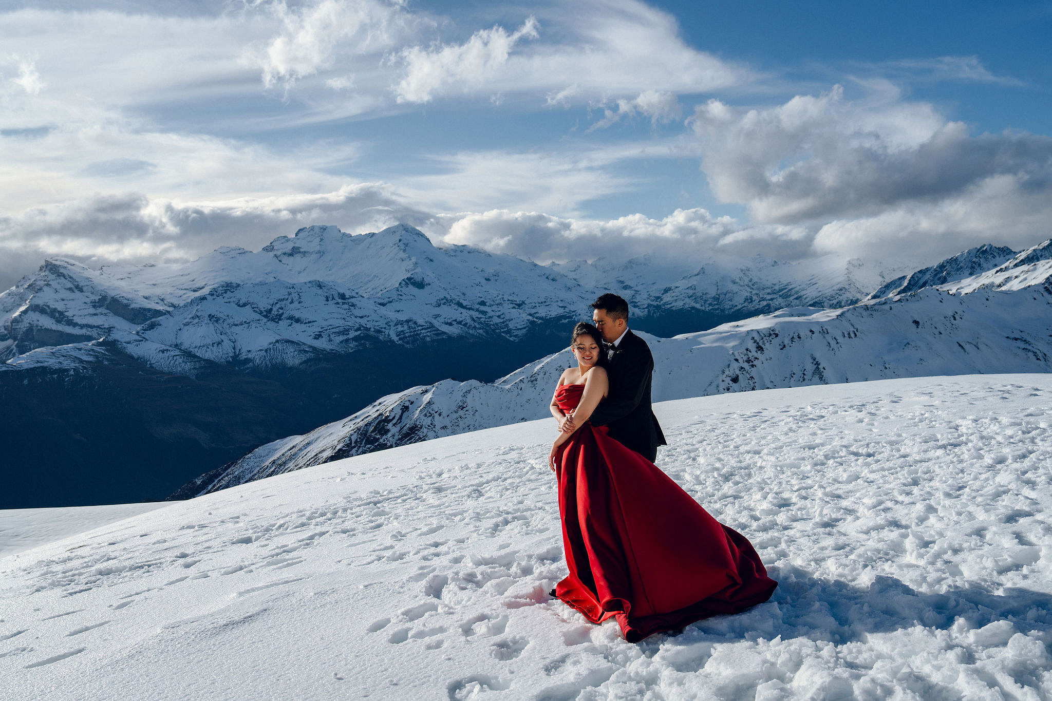 New Zealand Pre-Wedding Photoshoot | Lake Tekapo, Mount Cook, Tasman Glacier & Lake Wakatipu at Mount Invincible pre-wedding photo