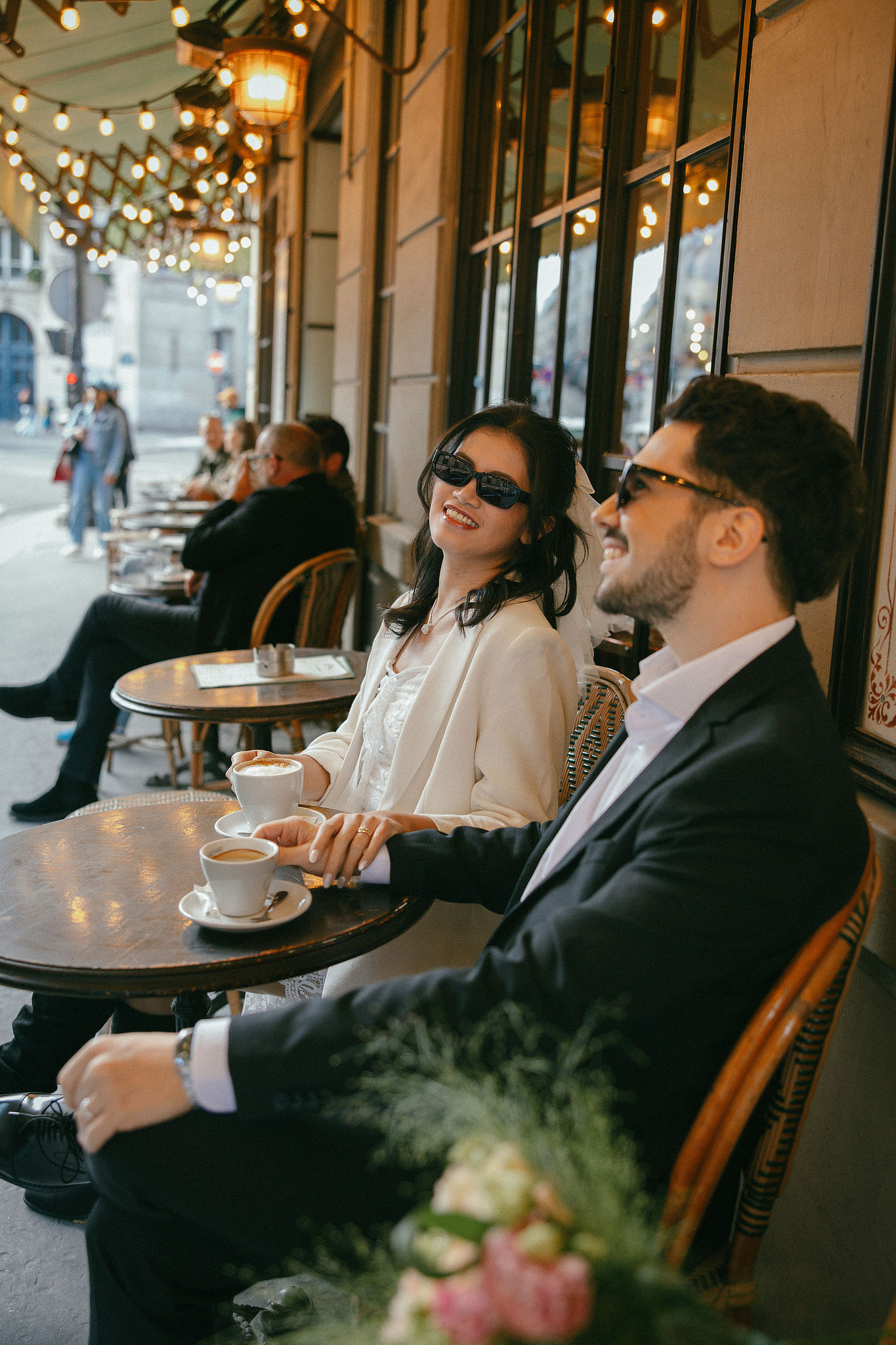 Paris Pre-Wedding Photoshoot | Place du Trocadéro, Avenue de Camoëns, Parisian Café, Tuileries Garden & Louvre at Parisian Café pre-wedding photo
