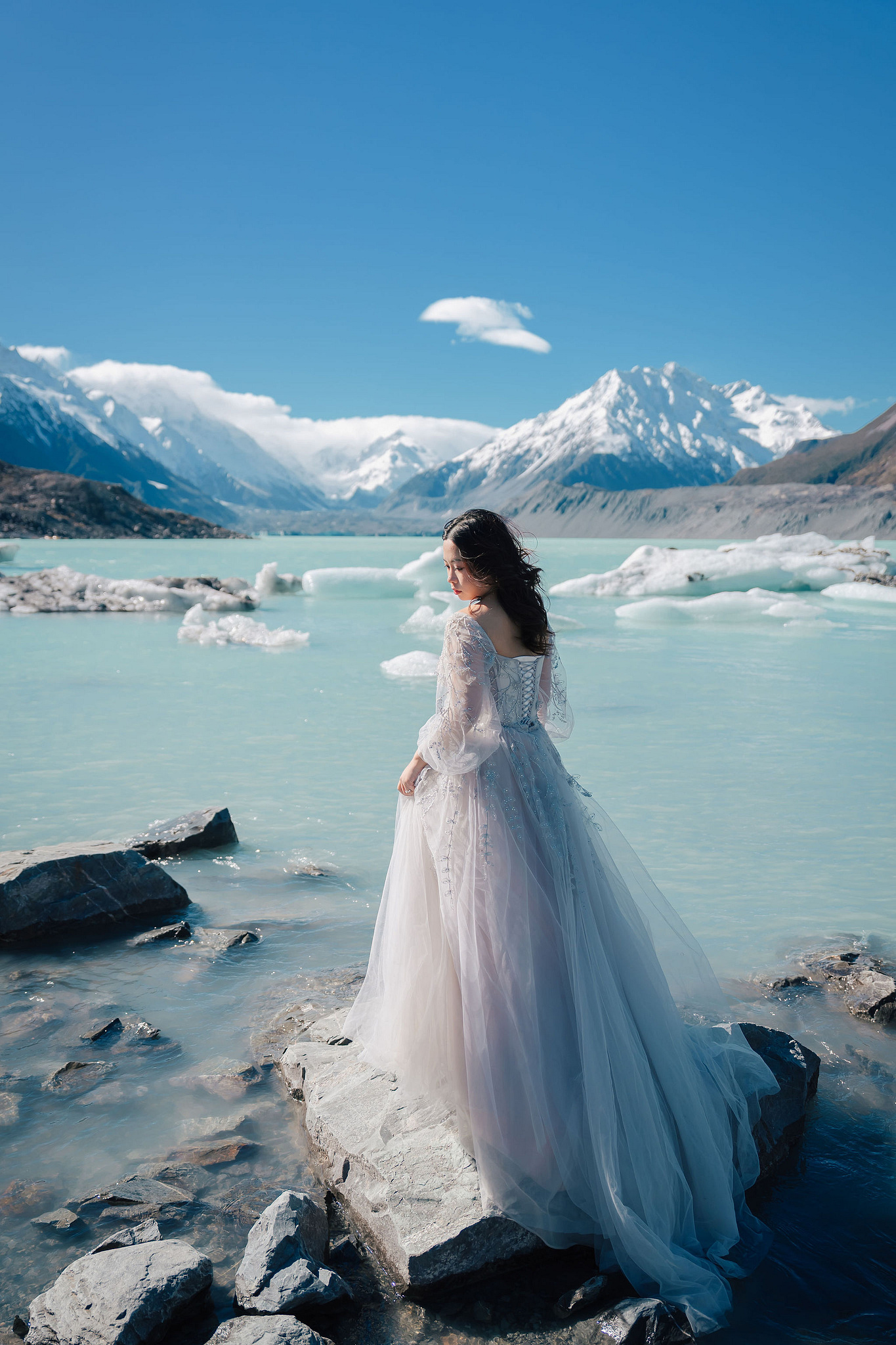 New Zealand Pre-Wedding Photoshoot | Lake Wakatipu, Alta Tarns, Coromandel Peak to Mount Cook at Glacier pre-wedding photo