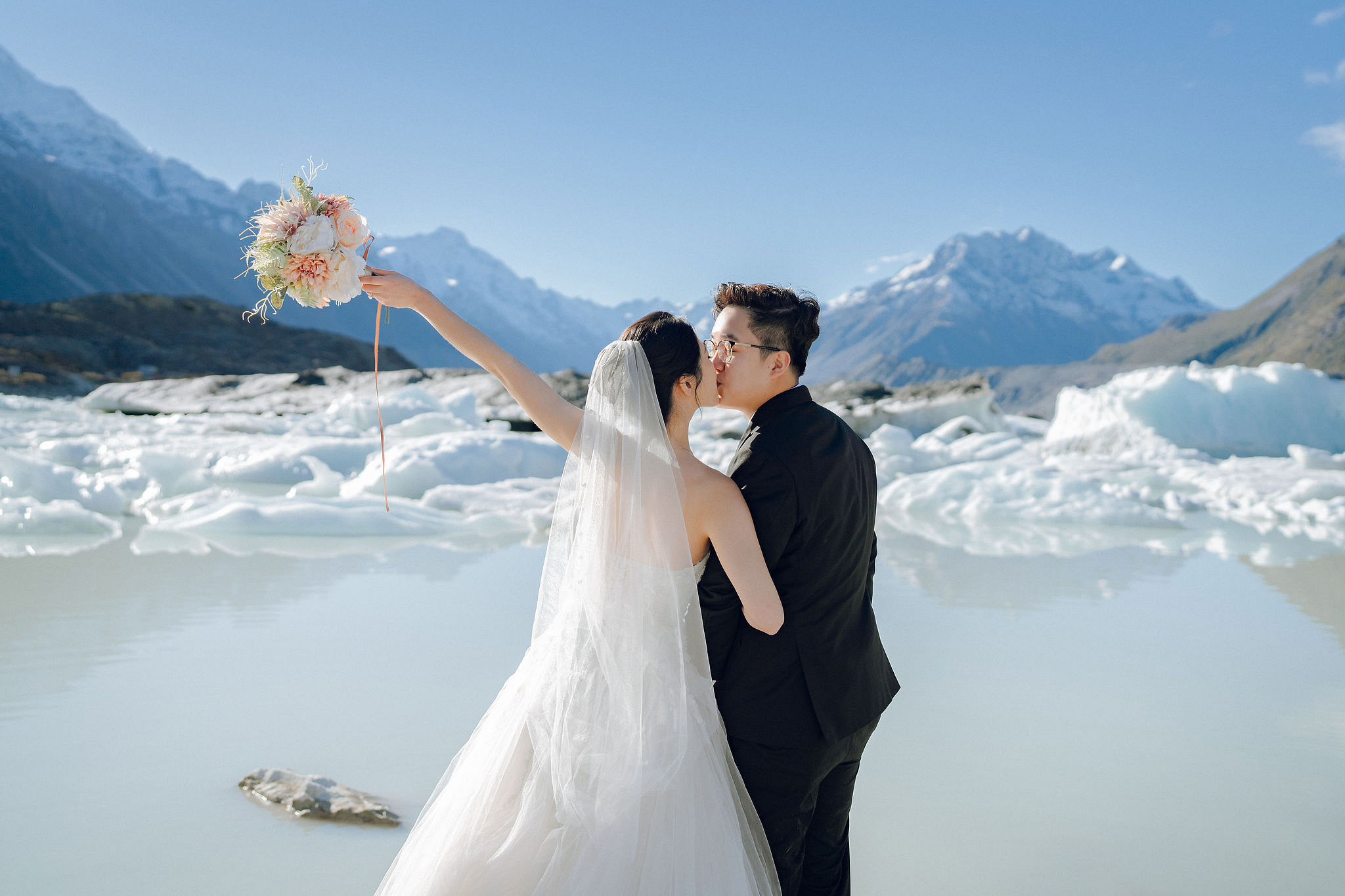 New Zealand Pre-Wedding Photoshoot | Arrowtown, Isobel Glacier, Alpaca Farm, Lake Tekapo & Mount Cook National Park at Mount Cook National Park pre-wedding photo