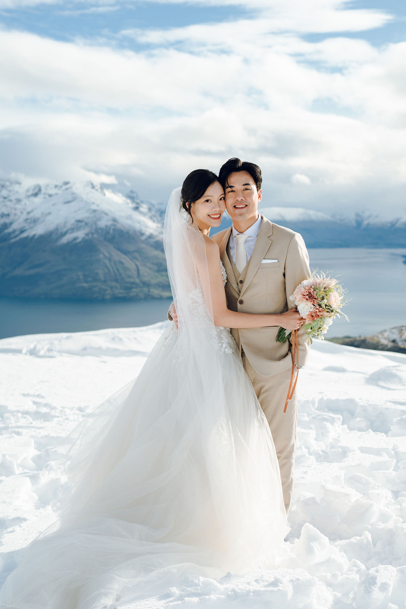 New Zealand Pre-Wedding Photoshoot | Cherry Blossoms, Coromandel Peak & Lake Wakatipu at Coromandel Peak pre-wedding photo