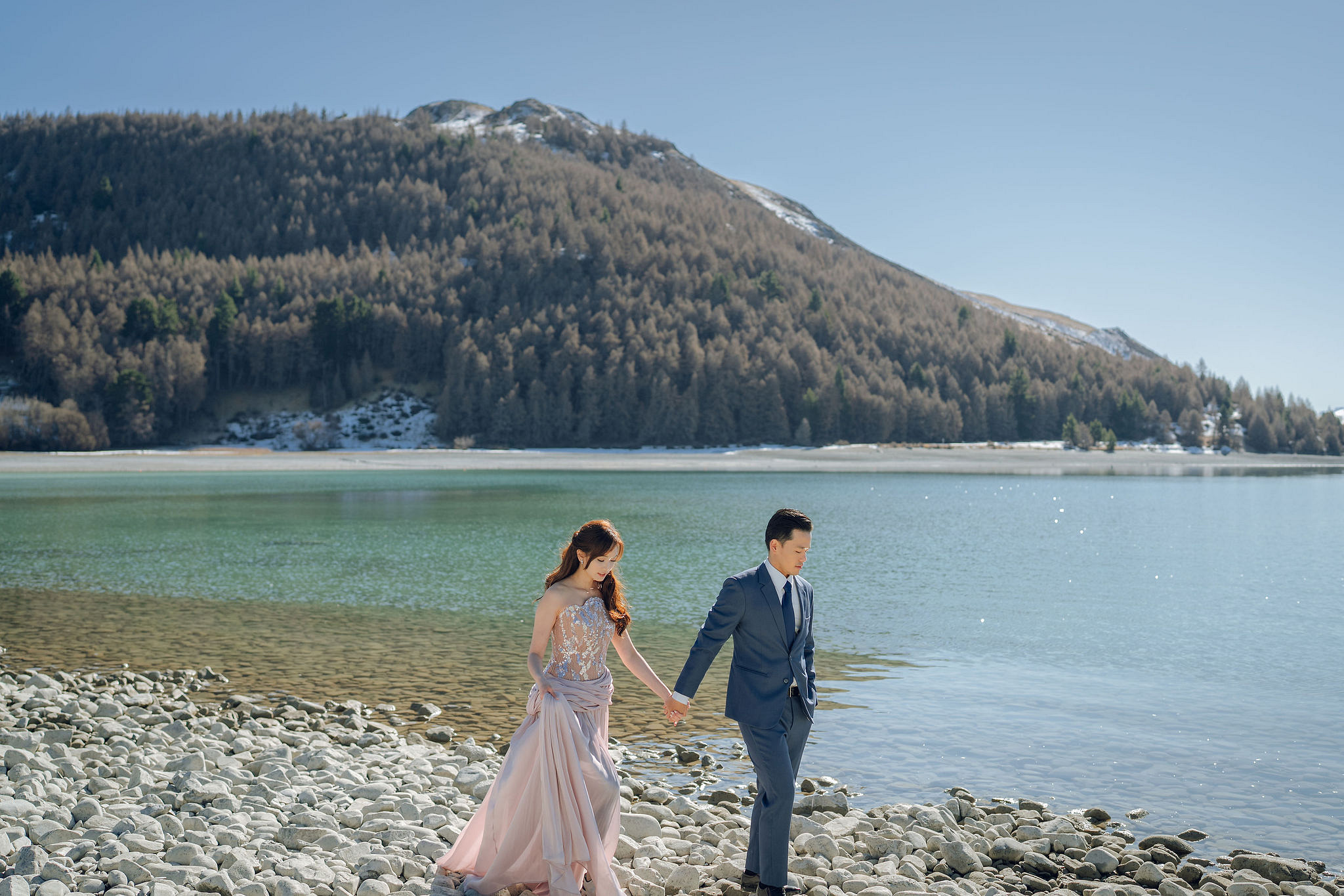 New Zealand Pre-Wedding Photoshoot | Coromandel Peak, Lake Wakatipu & Queenstown, Skippers Canyon, Lake Tekapo, Mount Cook National Park & Glacier at Lake Tekapo pre-wedding photo