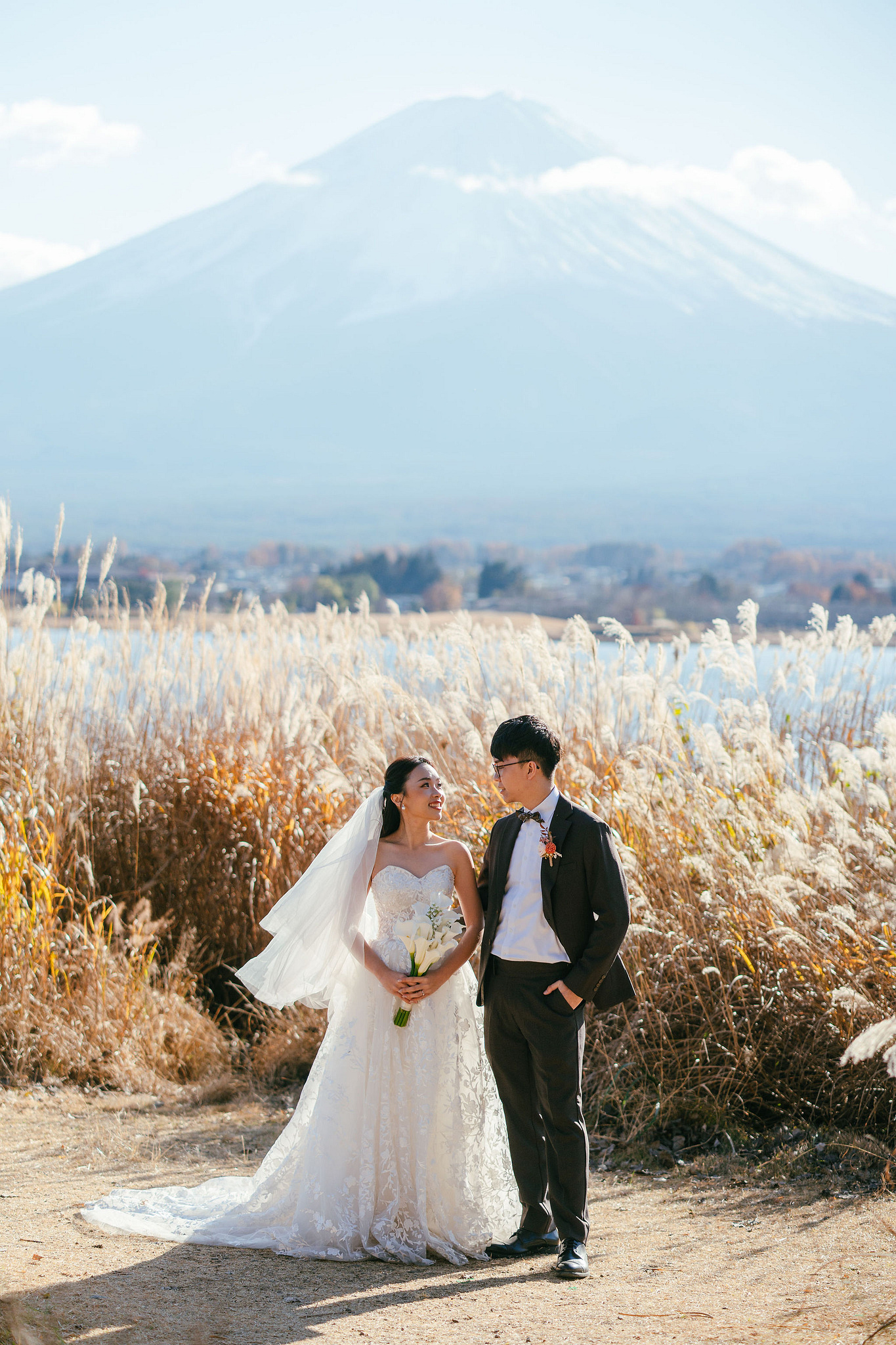 Tokyo & Mt Fuji Pre-Wedding Photoshoot | Asakusa Temple, Maple Corridor, Susuki Fields & Lake Kawaguchiko at Suzuki Fields pre-wedding photo