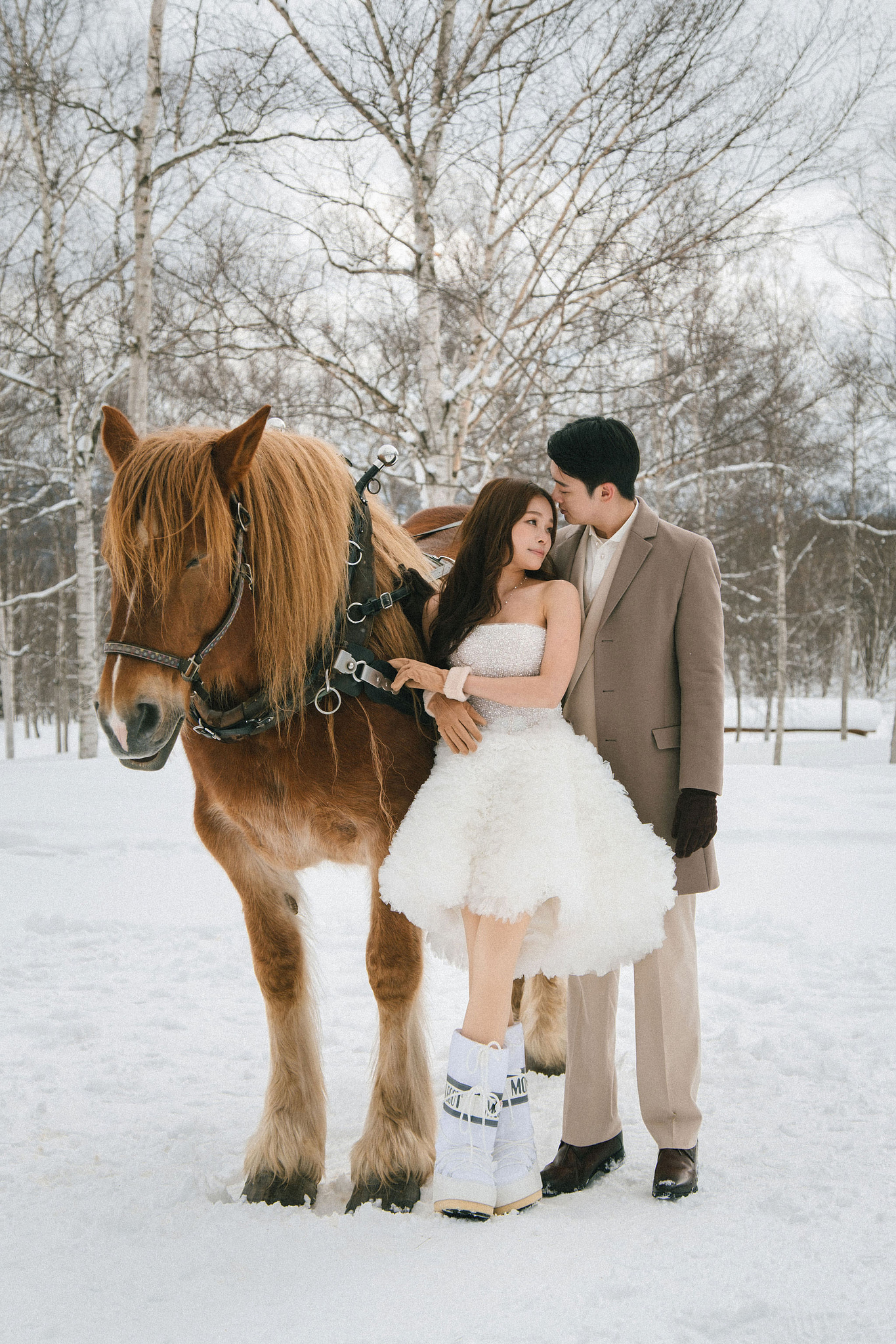 Hokkaido Pre-Wedding Photoshoot | Birch Forest, Rusutsu Resort & Hirafu Village at Birch Forest pre-wedding photo