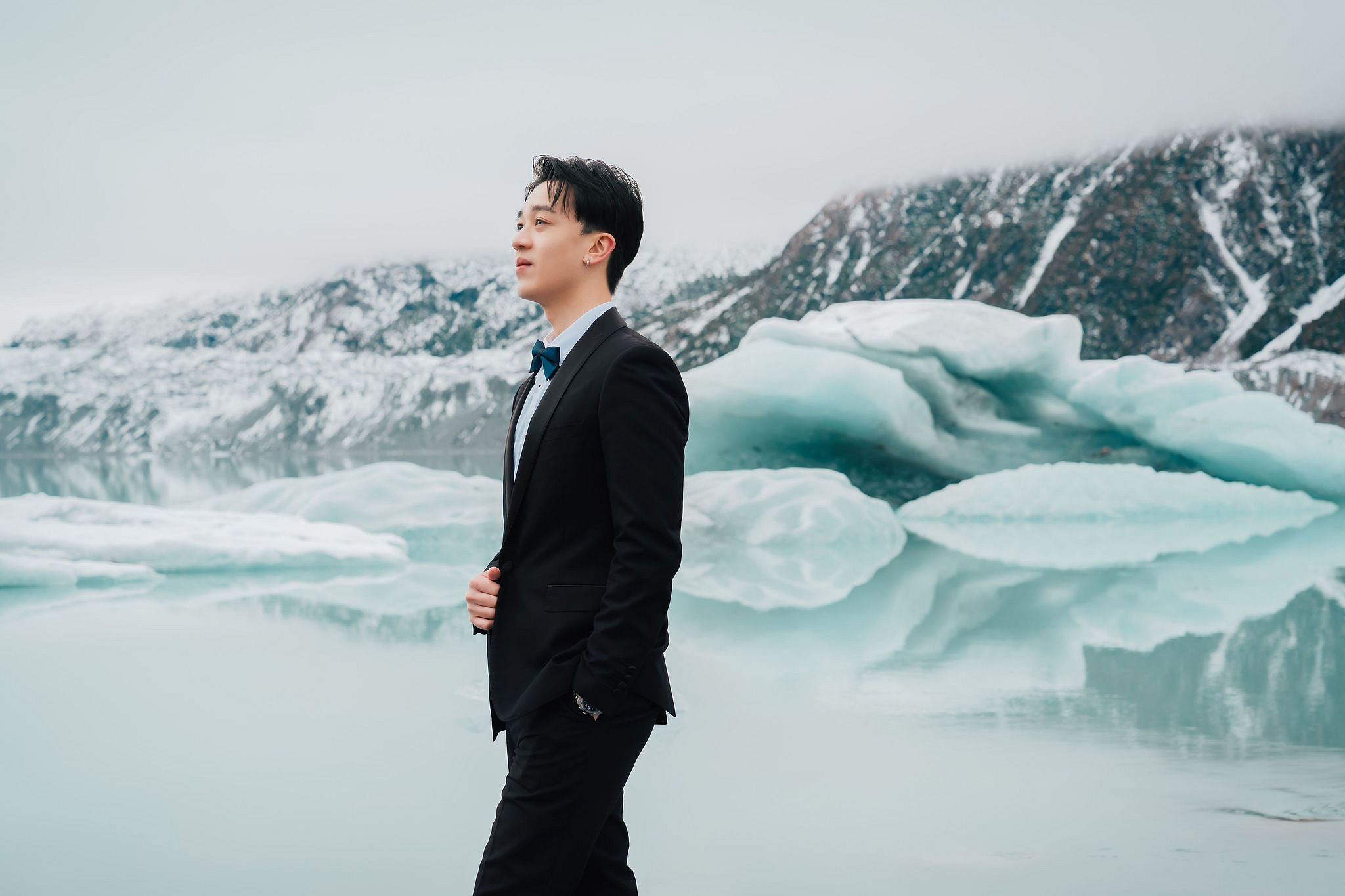 New Zealand Pre-Wedding Photoshoot | Lake Wakatipu, Fog Peak, Lake Tekapo, Glacier & Mount Cook National Park at Glacier pre-wedding photo