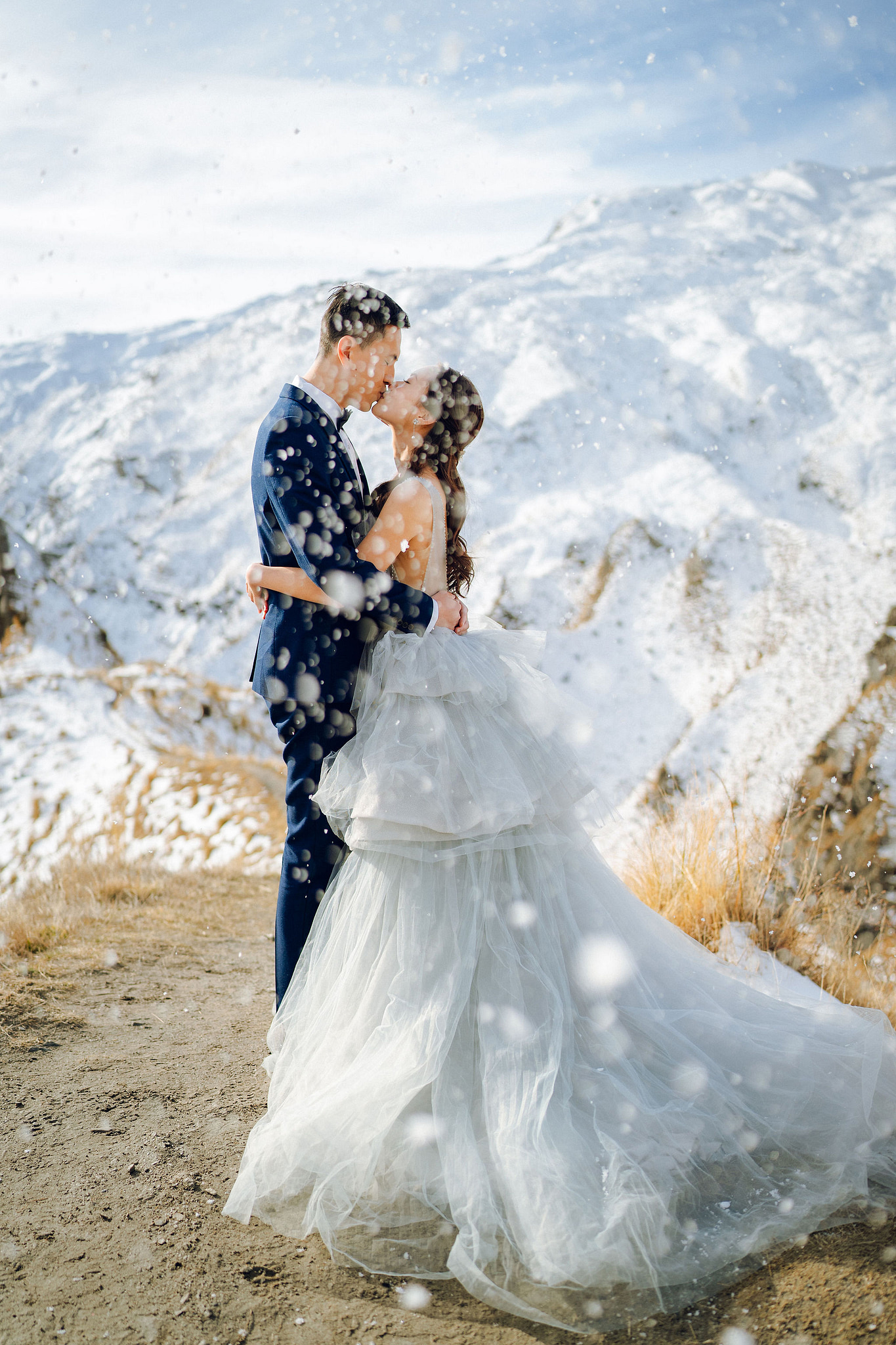 New Zealand Pre-Wedding Photoshoot with Lake Wakatipu, Skippers Canyon, Lake Tekapo, Mount Cook, and Omarama Clay Cliffs at Skippers Canyon pre-wedding photo