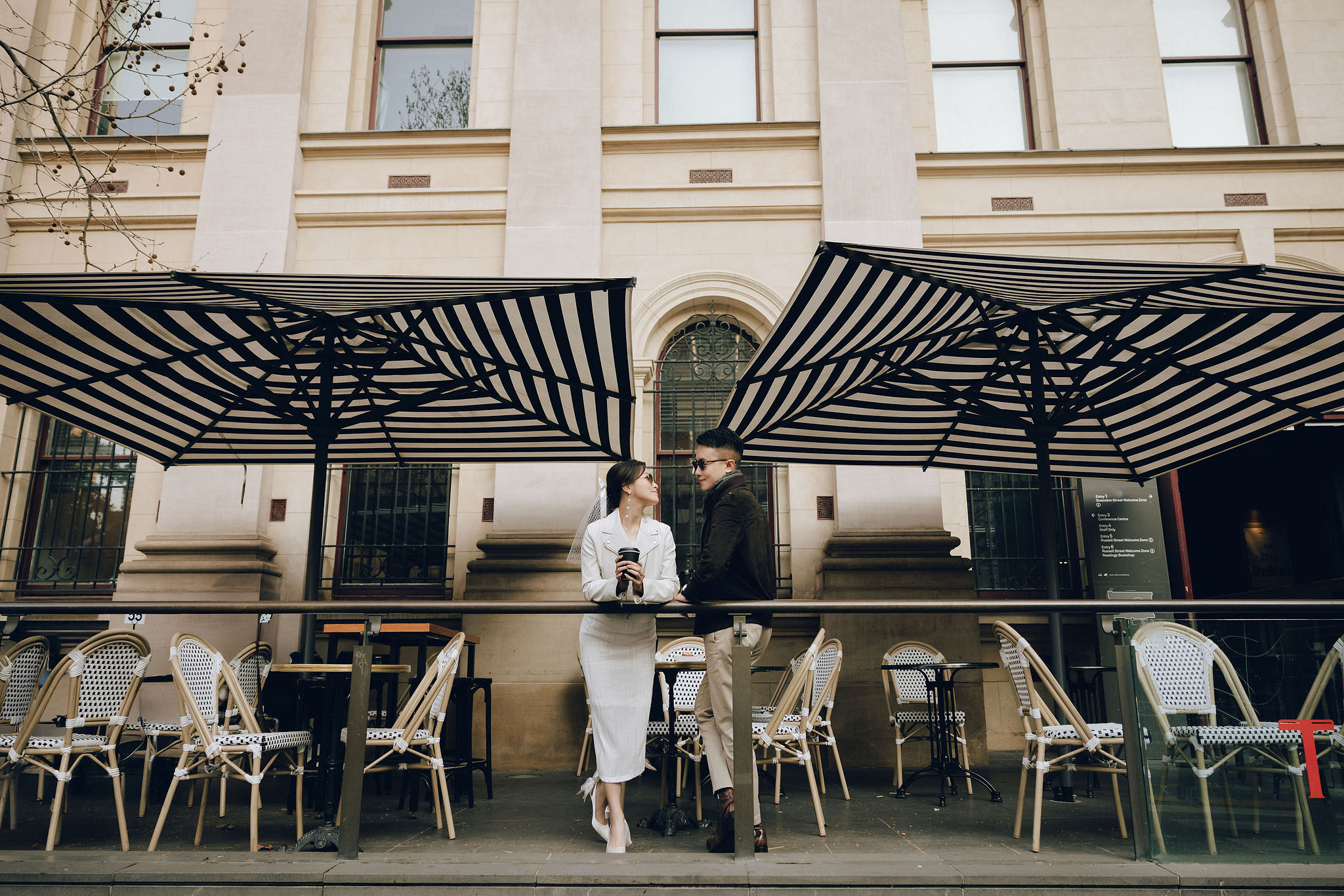 Melbourne Pre-Wedding Photoshoot | Cafe, Redwood Forest, City Streets & Carlton Gardens at City Cafe pre-wedding photo