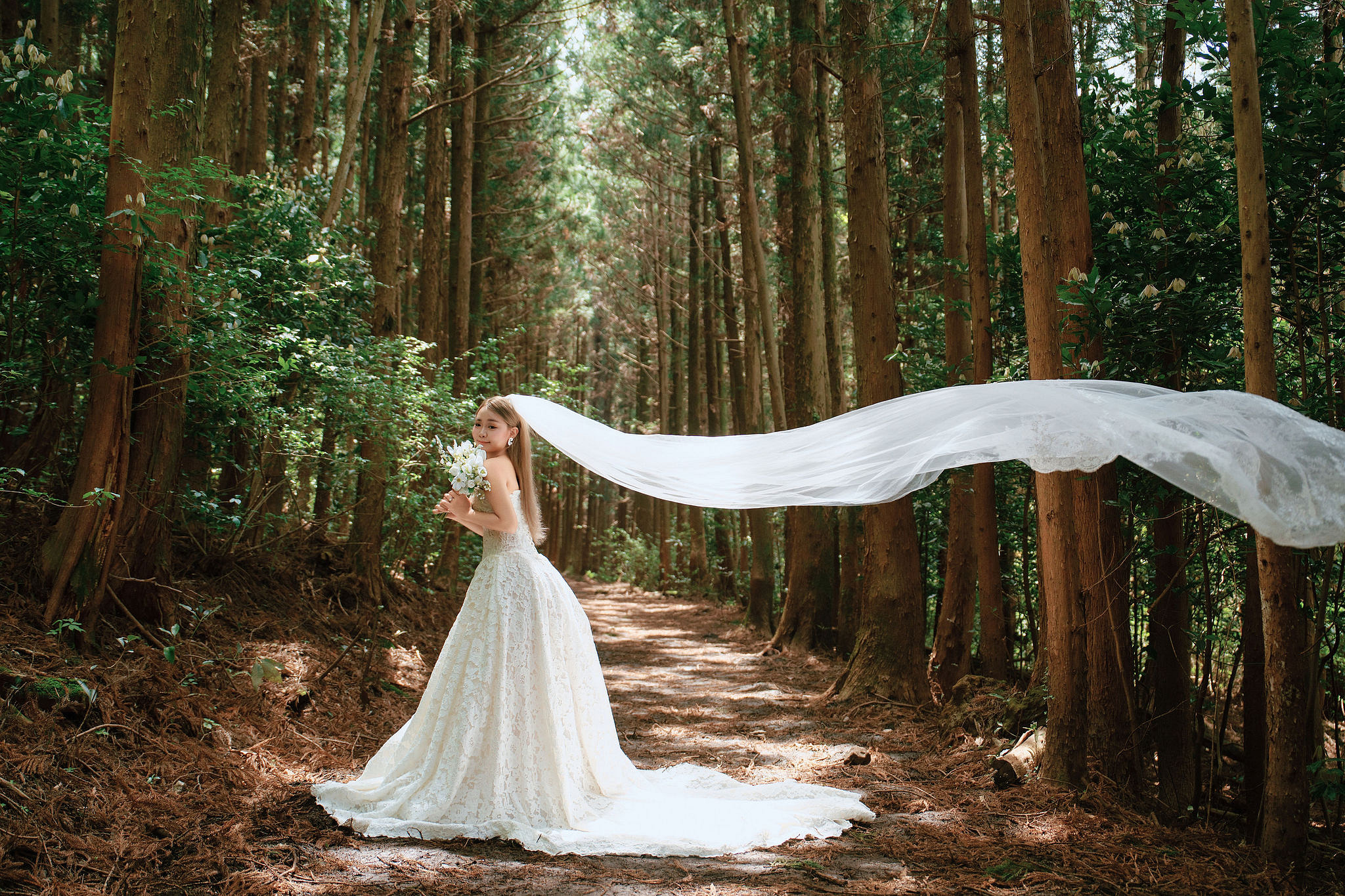 Jeju Pre-Wedding Photoshoot | Sangye-dong Forest, Yerae Ecological Park & Hyeopjae Beach at Sangye-dong Forest pre-wedding photo