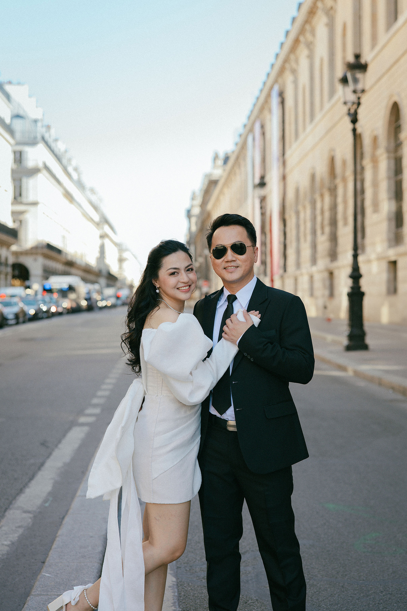 Paris Autumn Pre-Wedding Photoshoot | Avenue de Camoëns, Tuileries Garden, Louvre, Pont Alexandre III & Bir-Hakeim Bridge at Louvre pre-wedding photo