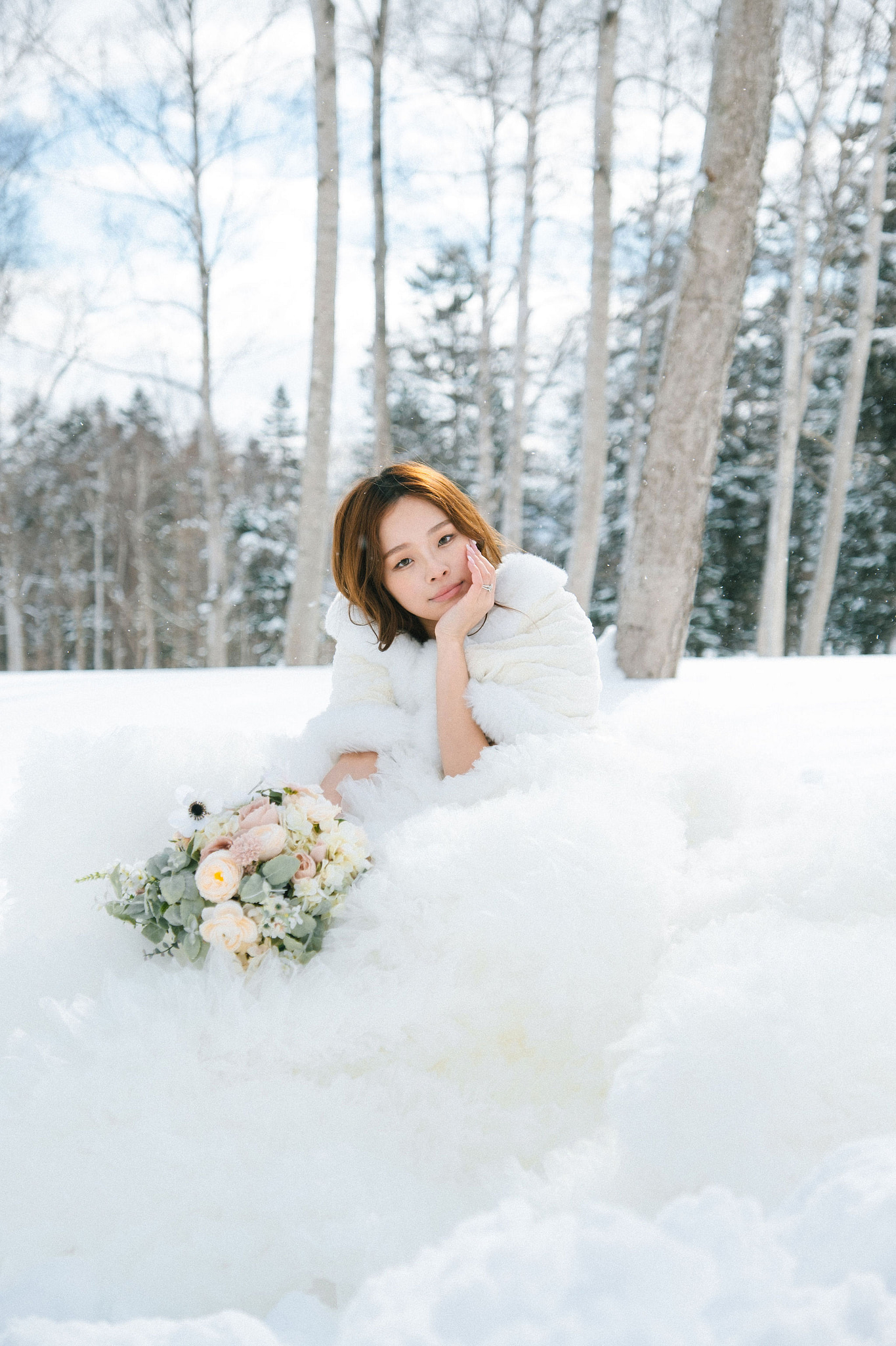 Hokkaido Pre-Wedding Photoshoot | Birch Forest, Rusutsu Resort & Hirafu Village at Birch Forest pre-wedding photo