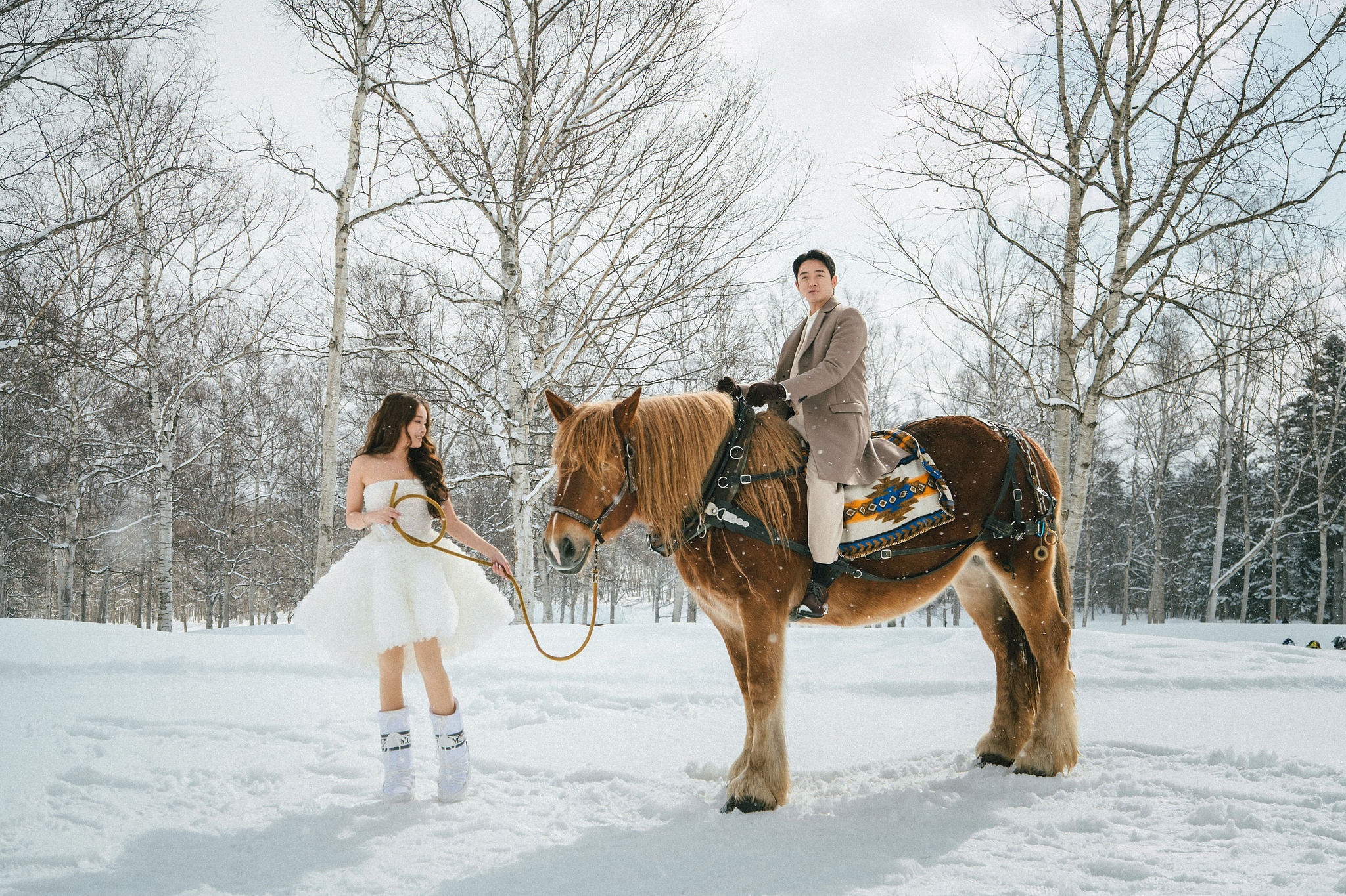 Hokkaido Pre-Wedding Photoshoot | Birch Forest, Rusutsu Resort & Hirafu Village at Birch Forest pre-wedding photo