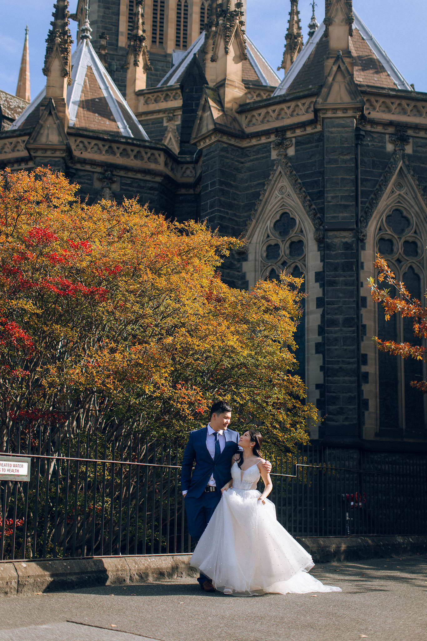 Melbourne Pre-Wedding Photoshoot | Mont Du Soleil, St Patrick Cathedral, The Parliament House & Prince Bridge at St Patrick Cathedral pre-wedding photo