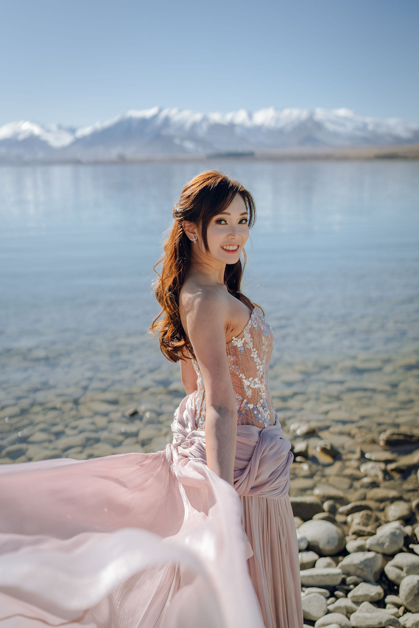 New Zealand Pre-Wedding Photoshoot | Coromandel Peak, Lake Wakatipu & Queenstown, Skippers Canyon, Lake Tekapo, Mount Cook National Park & Glacier at Lake Tekapo pre-wedding photo