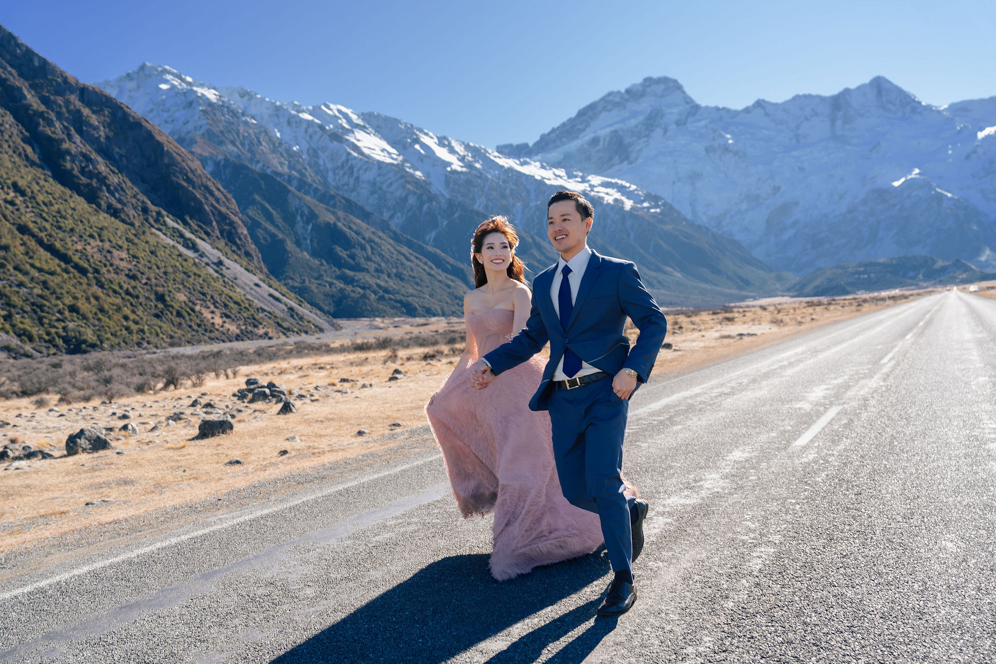 New Zealand Pre-Wedding Photoshoot | Coromandel Peak, Lake Wakatipu & Queenstown, Skippers Canyon, Lake Tekapo, Mount Cook National Park & Glacier at Mount Cook National Park pre-wedding photo