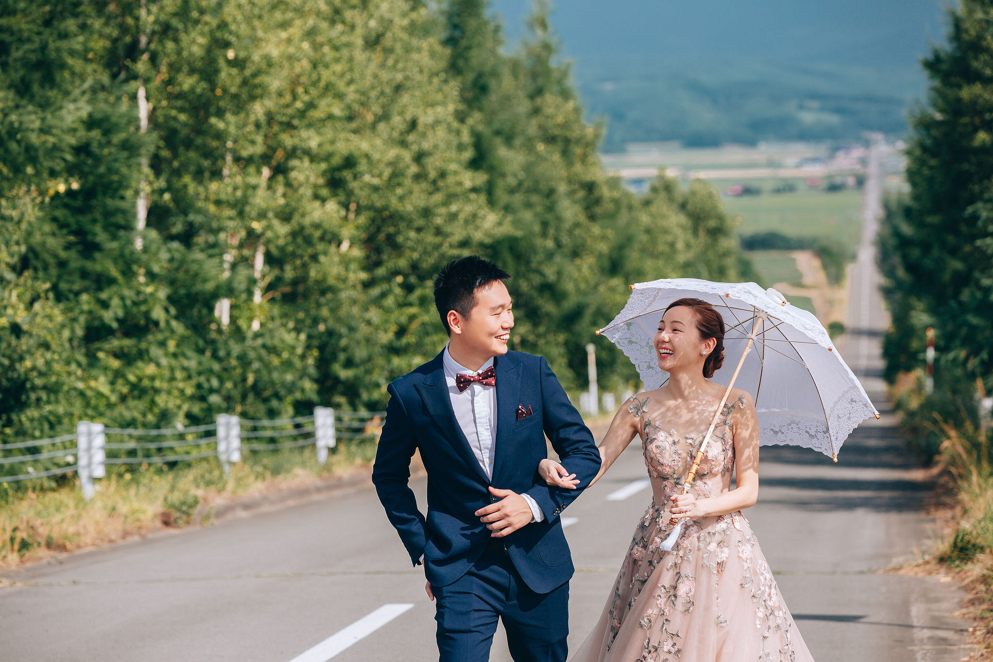 Hokkaido Summer Rainbow Flowers and Railway Track Japan Prewedding Photoshoot at Furano pre-wedding photo