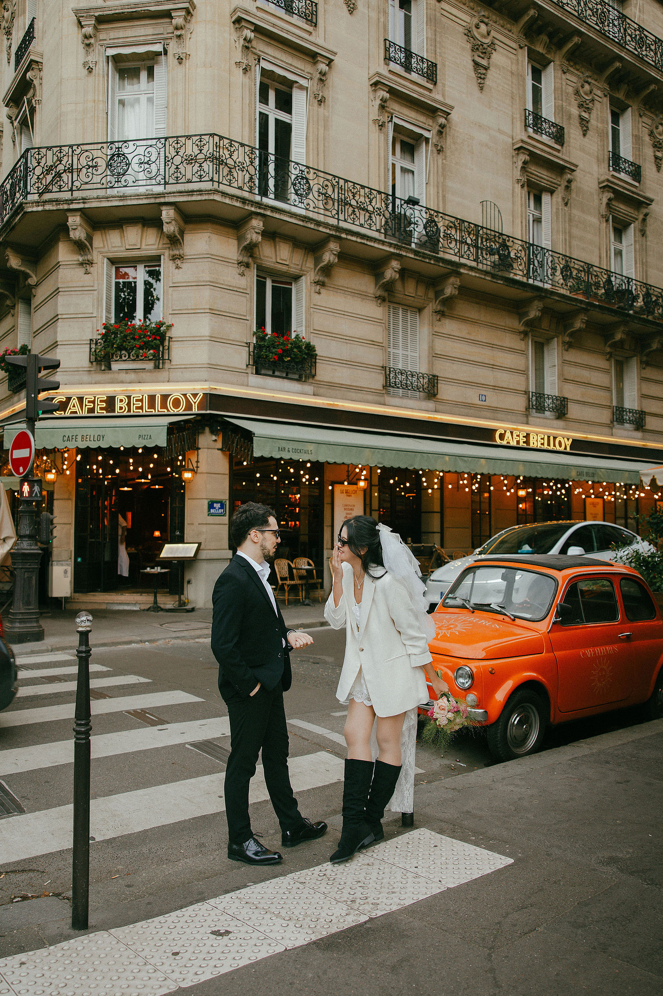 Paris Pre-Wedding Photoshoot | Place du Trocadéro, Avenue de Camoëns, Parisian Café, Tuileries Garden & Louvre at Parisian Café pre-wedding photo