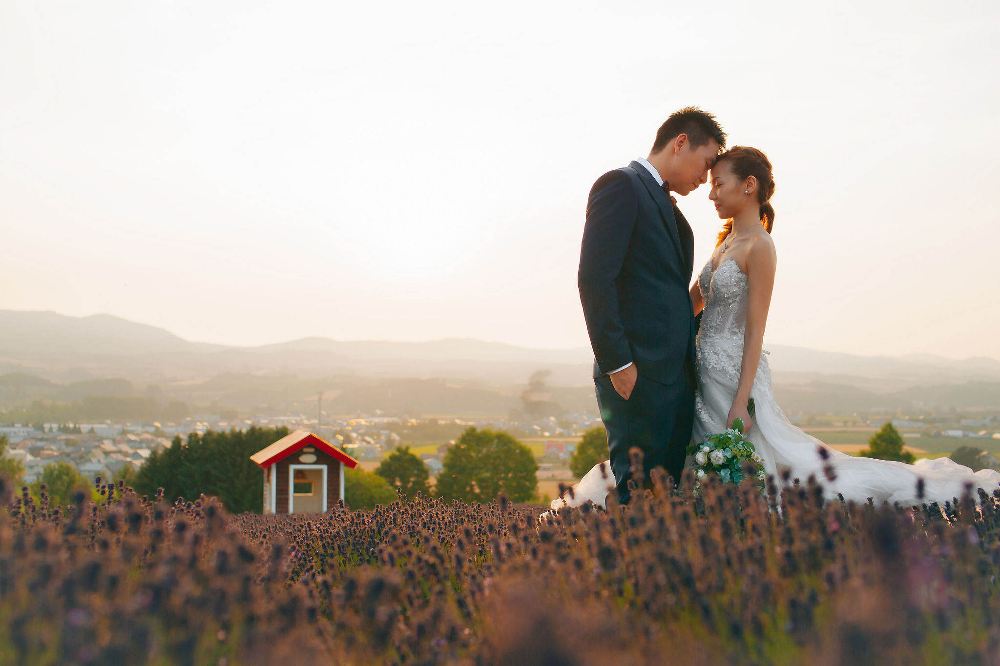 Hokkaido Summer Rainbow Flowers and Railway Track Japan Prewedding Photoshoot at Furano pre-wedding photo