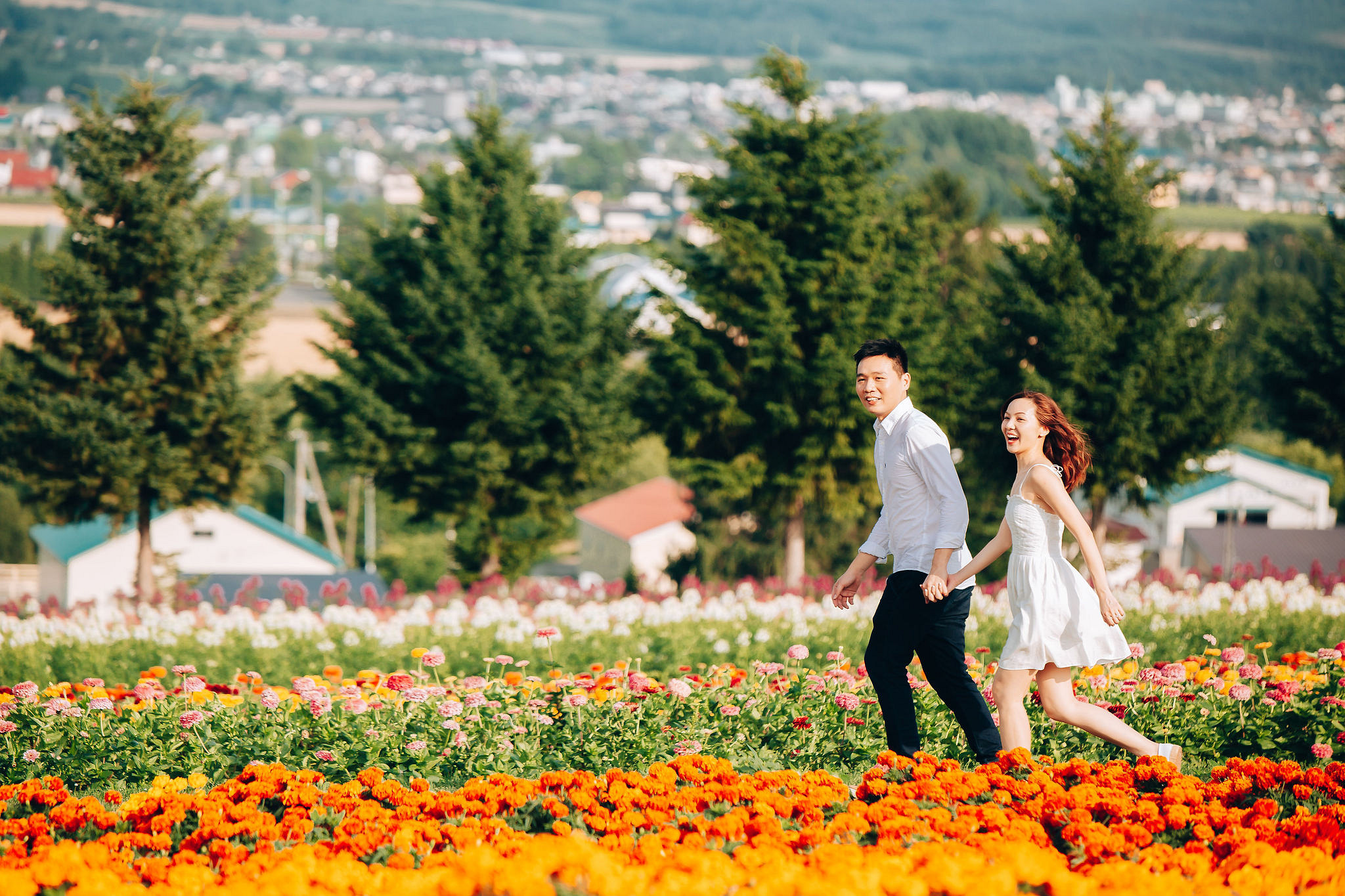 Hokkaido Summer Rainbow Flowers and Railway Track Japan Prewedding Photoshoot at Furano pre-wedding photo