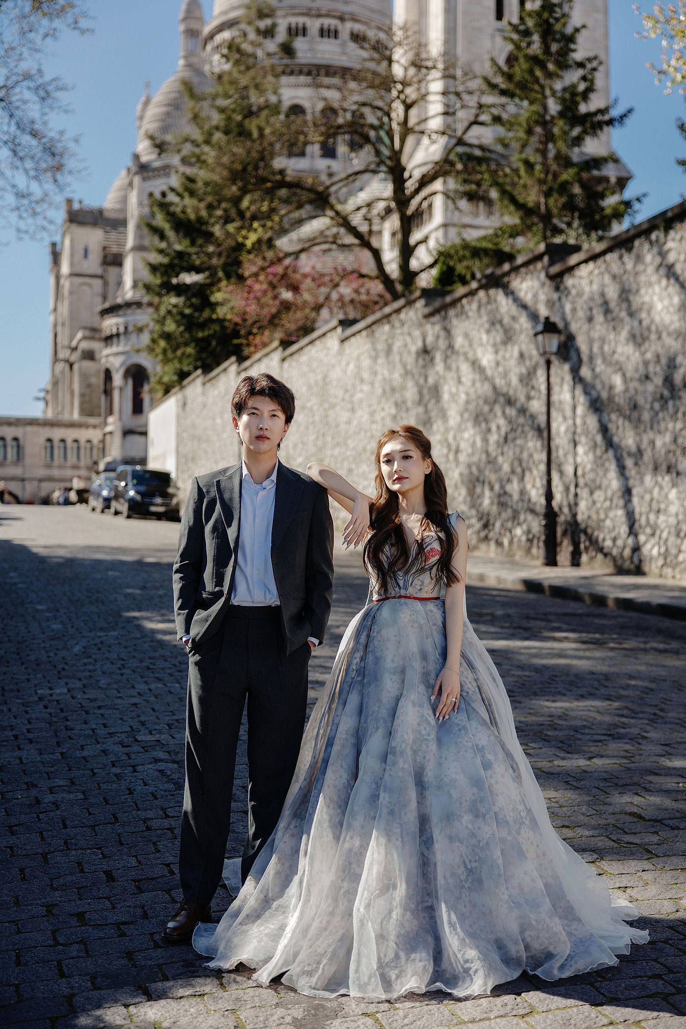 Paris Pre-Wedding Photoshoot | Place du Trocadéro, Bir-Hakeim Bridge, Sacré-Cœur Basilica, Parisian Café & Palais Royal at Sacré-Cœur Basilica pre-wedding photo