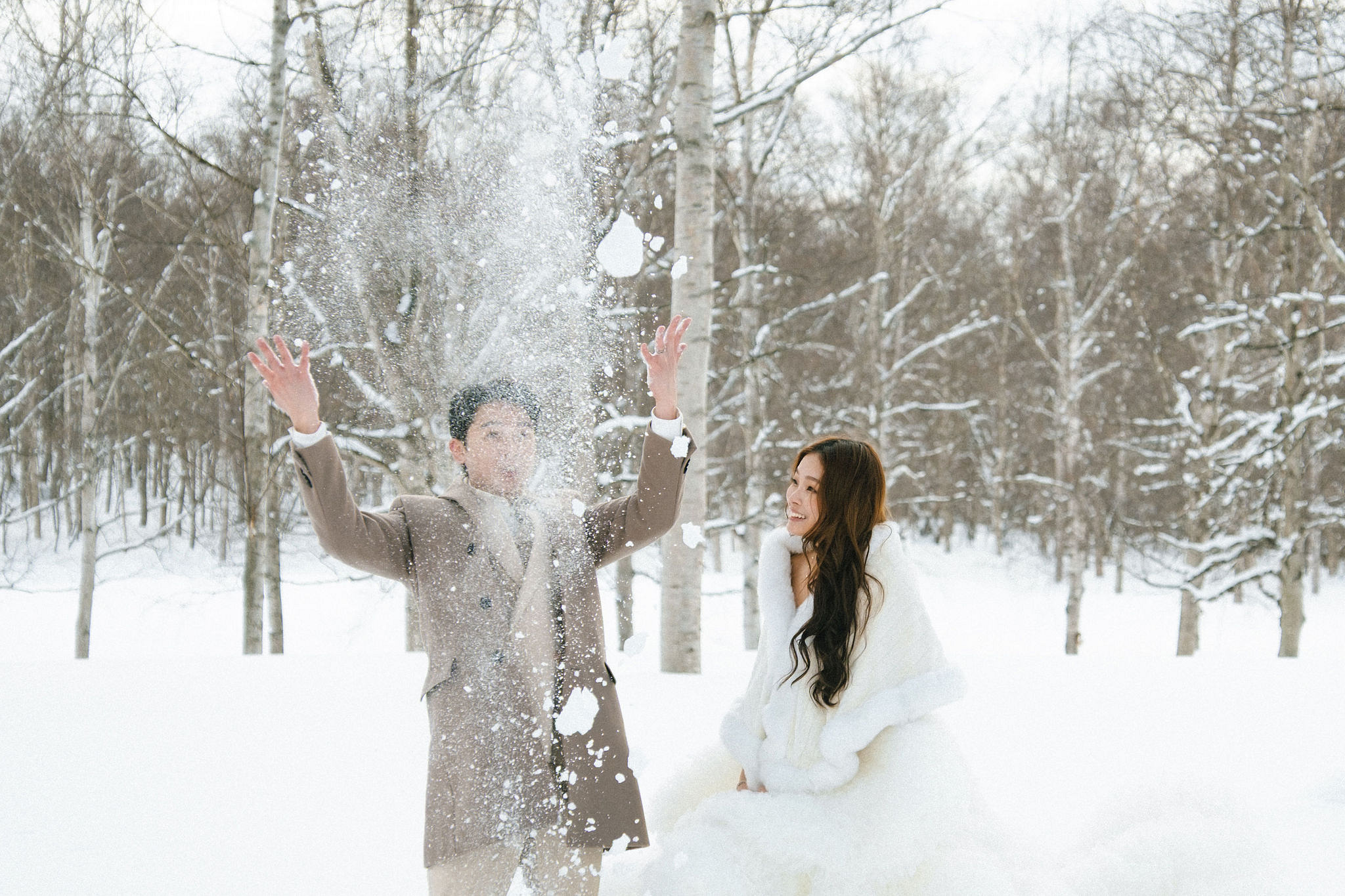 Hokkaido Pre-Wedding Photoshoot | Birch Forest, Rusutsu Resort & Hirafu Village at Birch Forest pre-wedding photo