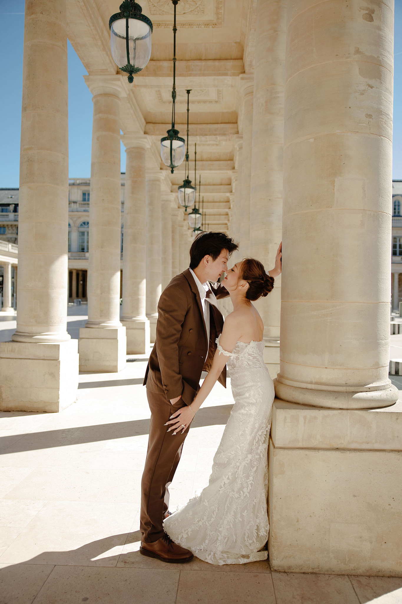 Paris Pre-Wedding Photoshoot | Place du Trocadéro, Bir-Hakeim Bridge, Sacré-Cœur Basilica, Parisian Café & Palais Royal at Palais Royal pre-wedding photo