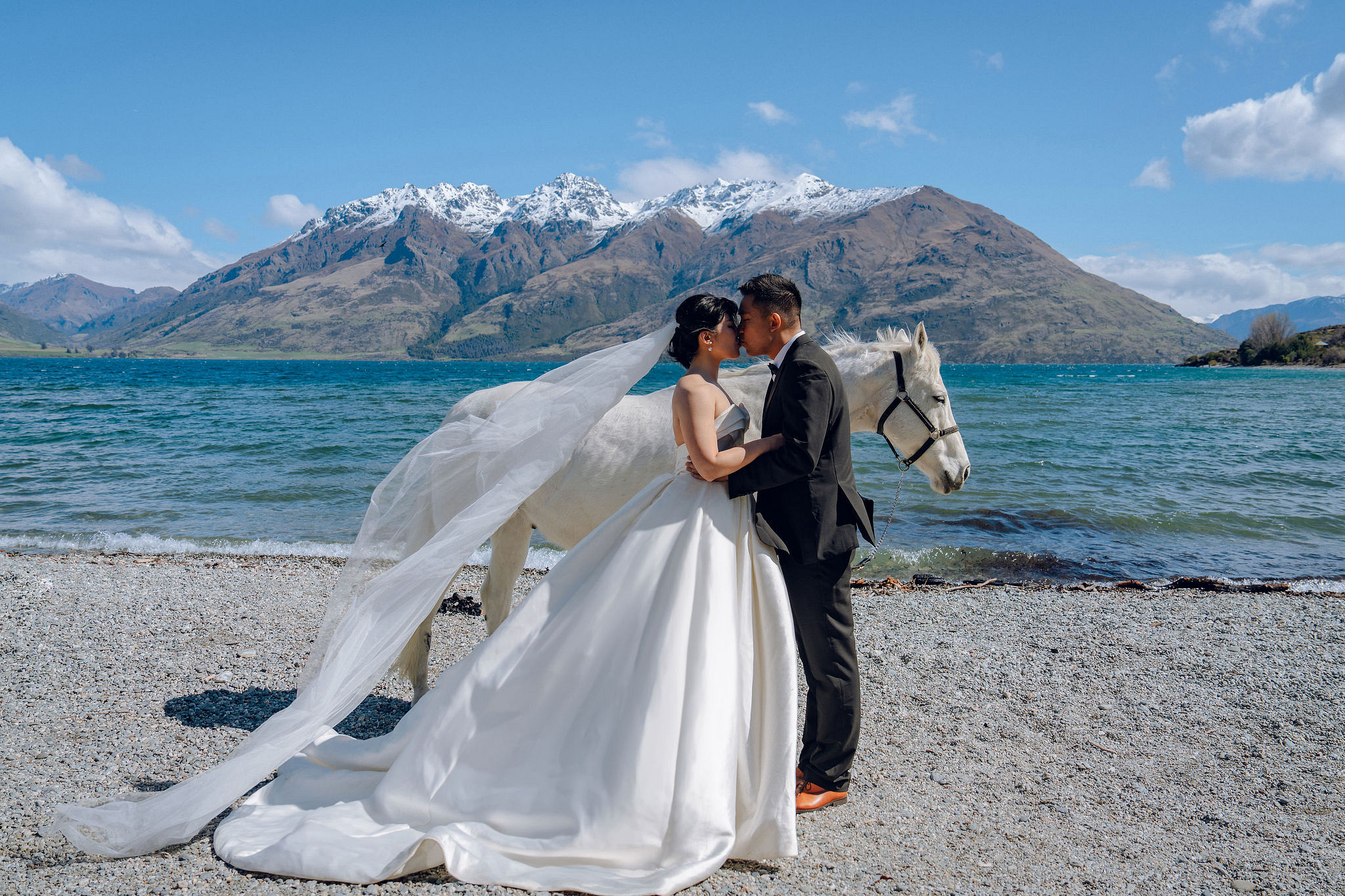 New Zealand Pre-Wedding Photoshoot | Lake Tekapo, Mount Cook, Tasman Glacier & Lake Wakatipu at Lake Wakatipu pre-wedding photo