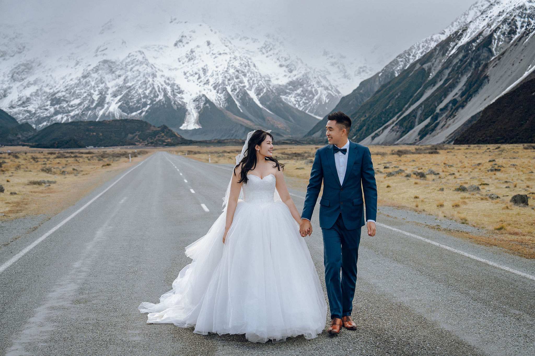 New Zealand Pre-Wedding Photoshoot | Lake Tekapo, Mount Cook, Tasman Glacier & Lake Wakatipu at Mount Cook Highway pre-wedding photo