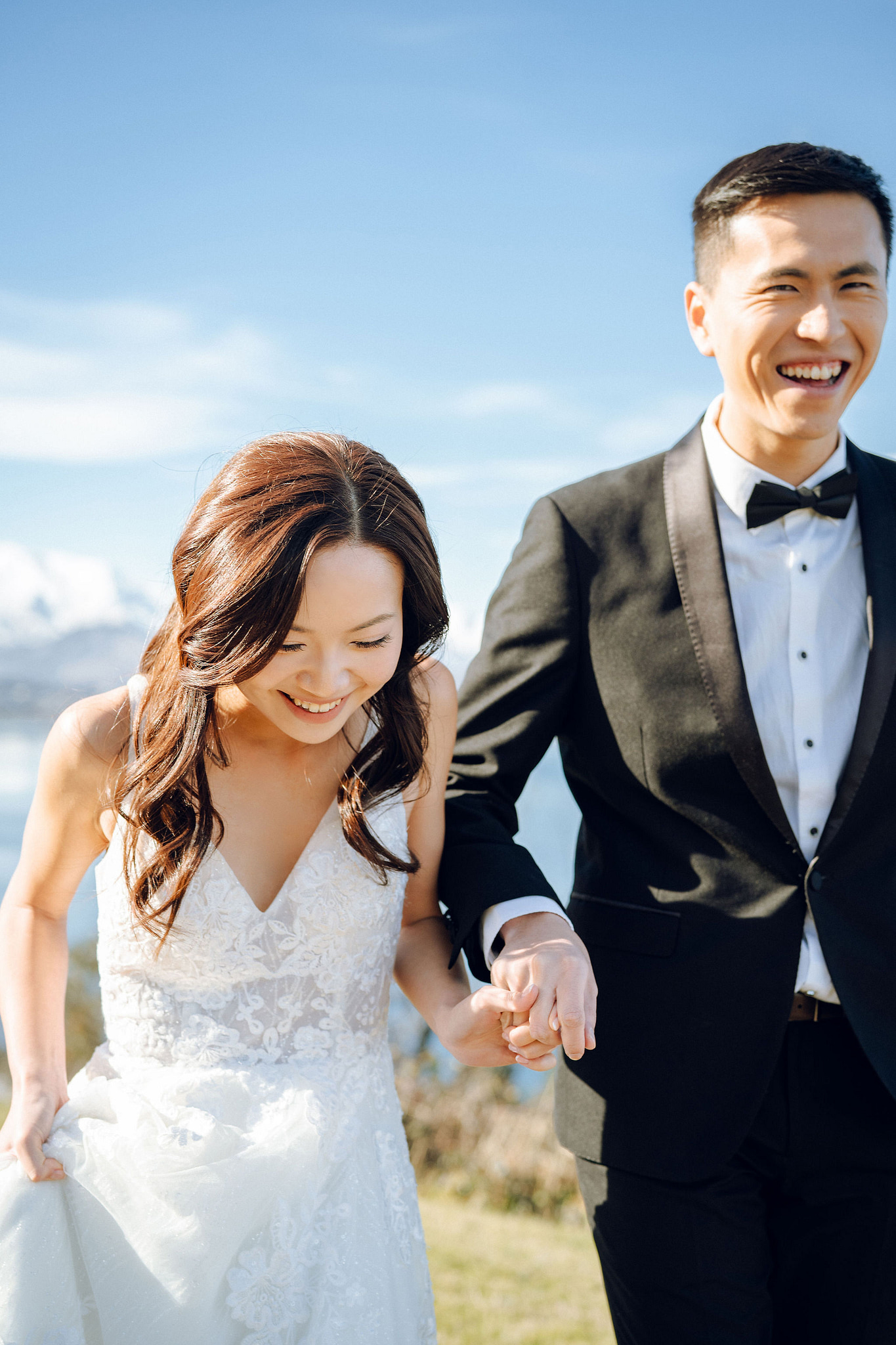 New Zealand Pre-Wedding Photoshoot with Lake Wakatipu, Skippers Canyon, Lake Tekapo, Mount Cook, and Omarama Clay Cliffs at Lake Wakatipu pre-wedding photo