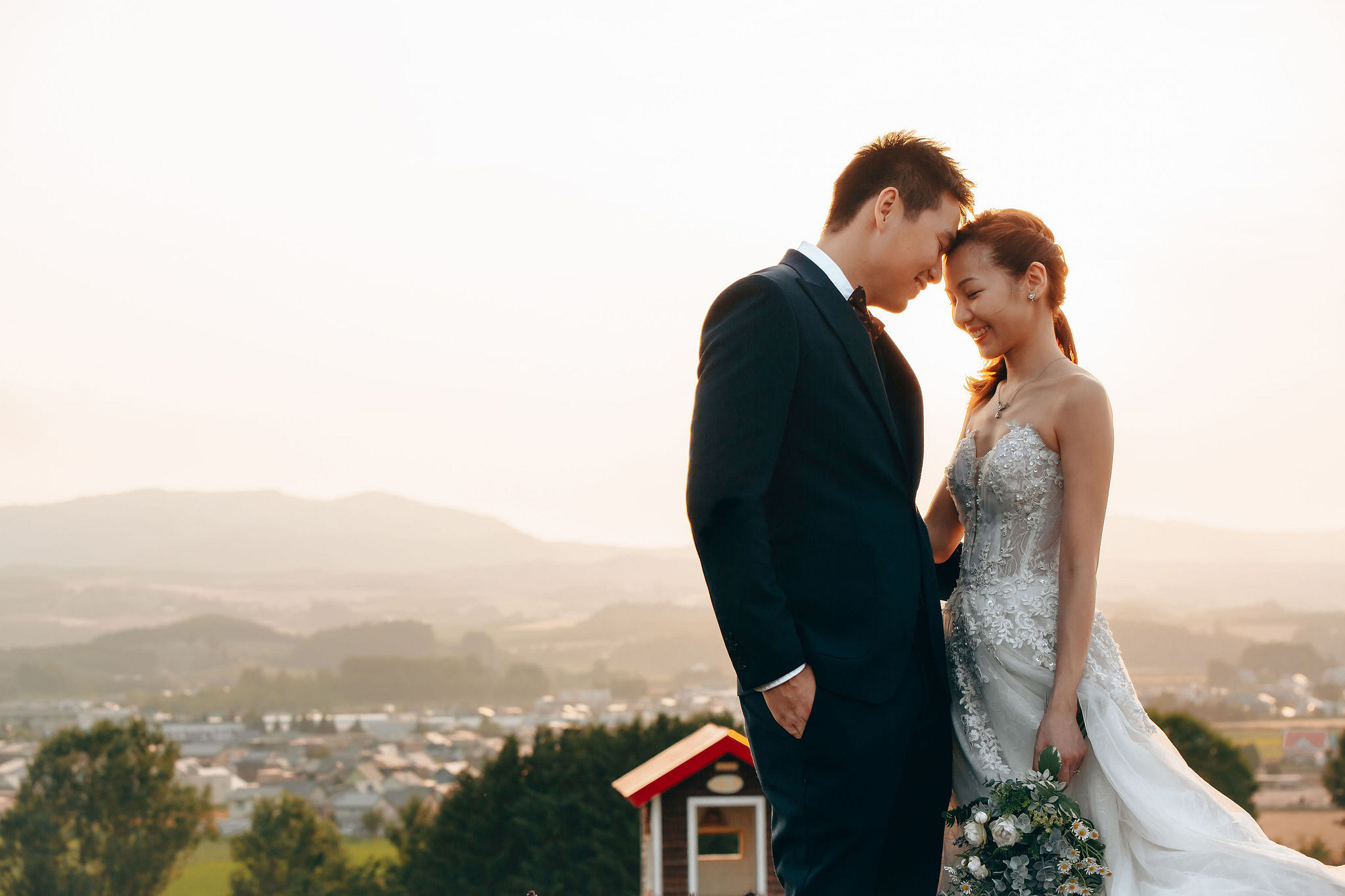 Hokkaido Summer Rainbow Flowers and Railway Track Japan Prewedding Photoshoot at Furano pre-wedding photo
