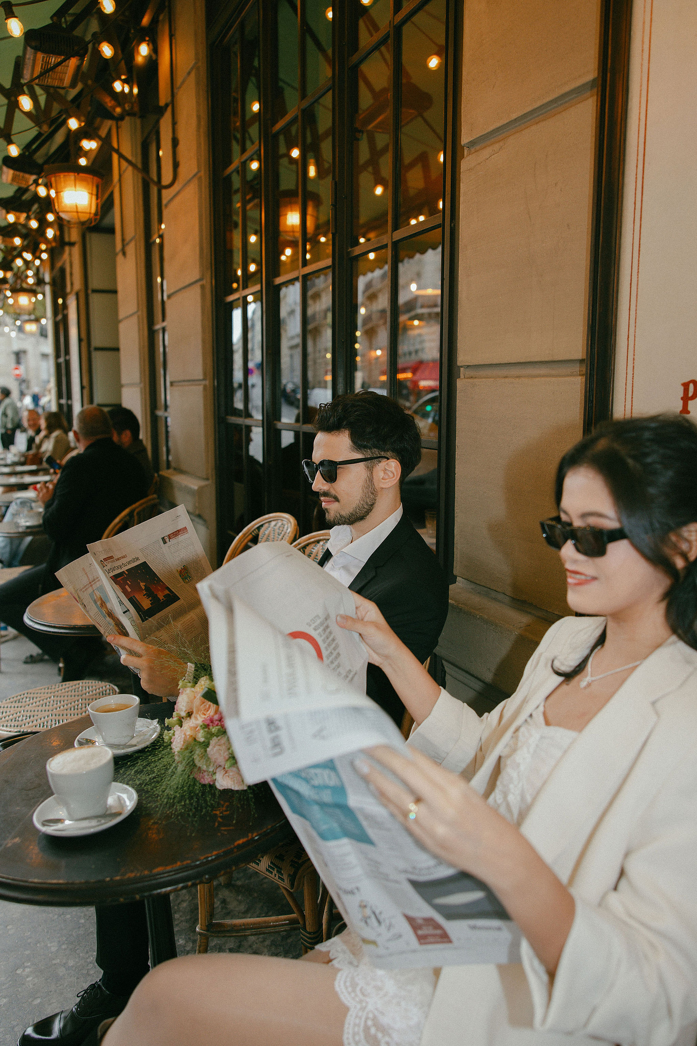 Paris Pre-Wedding Photoshoot | Place du Trocadéro, Avenue de Camoëns, Parisian Café, Tuileries Garden & Louvre at Parisian Café pre-wedding photo