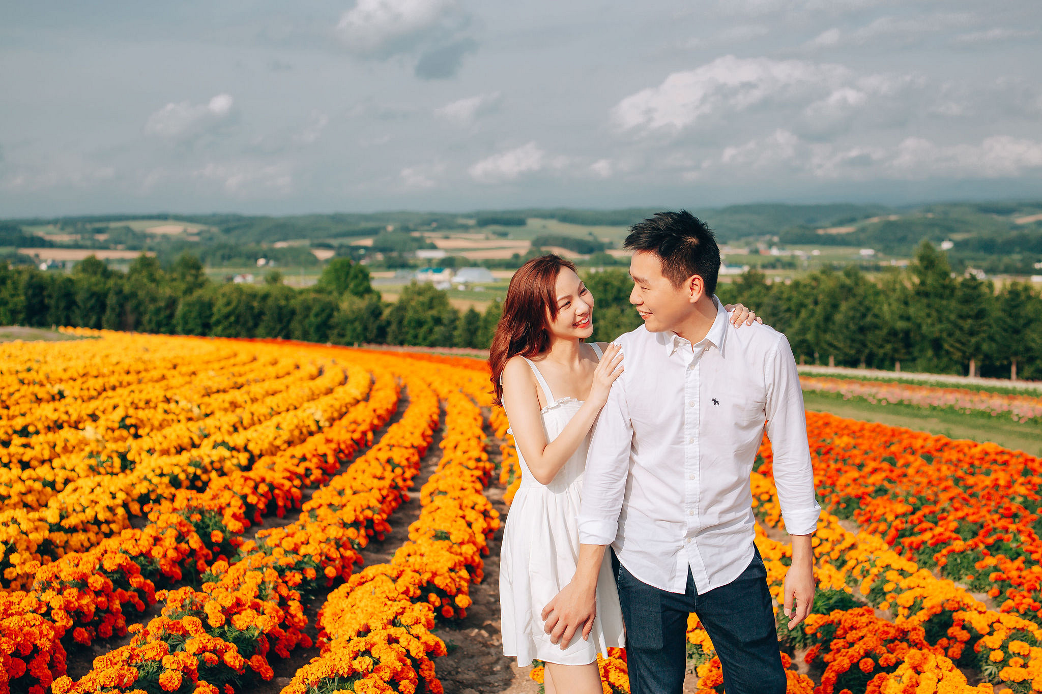 Hokkaido Summer Rainbow Flowers and Railway Track Japan Prewedding Photoshoot at Furano pre-wedding photo