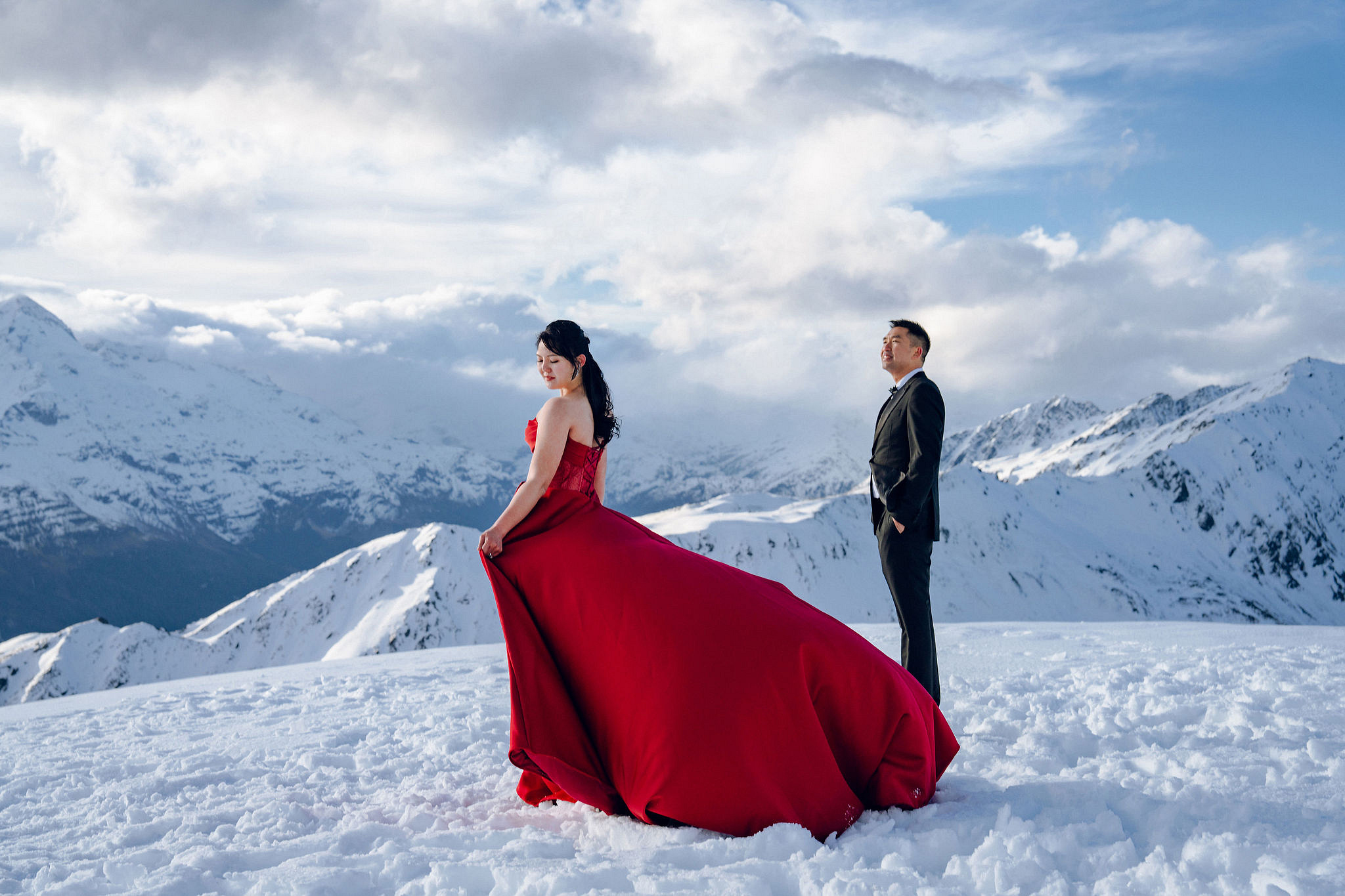 New Zealand Pre-Wedding Photoshoot | Lake Tekapo, Mount Cook, Tasman Glacier & Lake Wakatipu at Mount Invincible pre-wedding photo