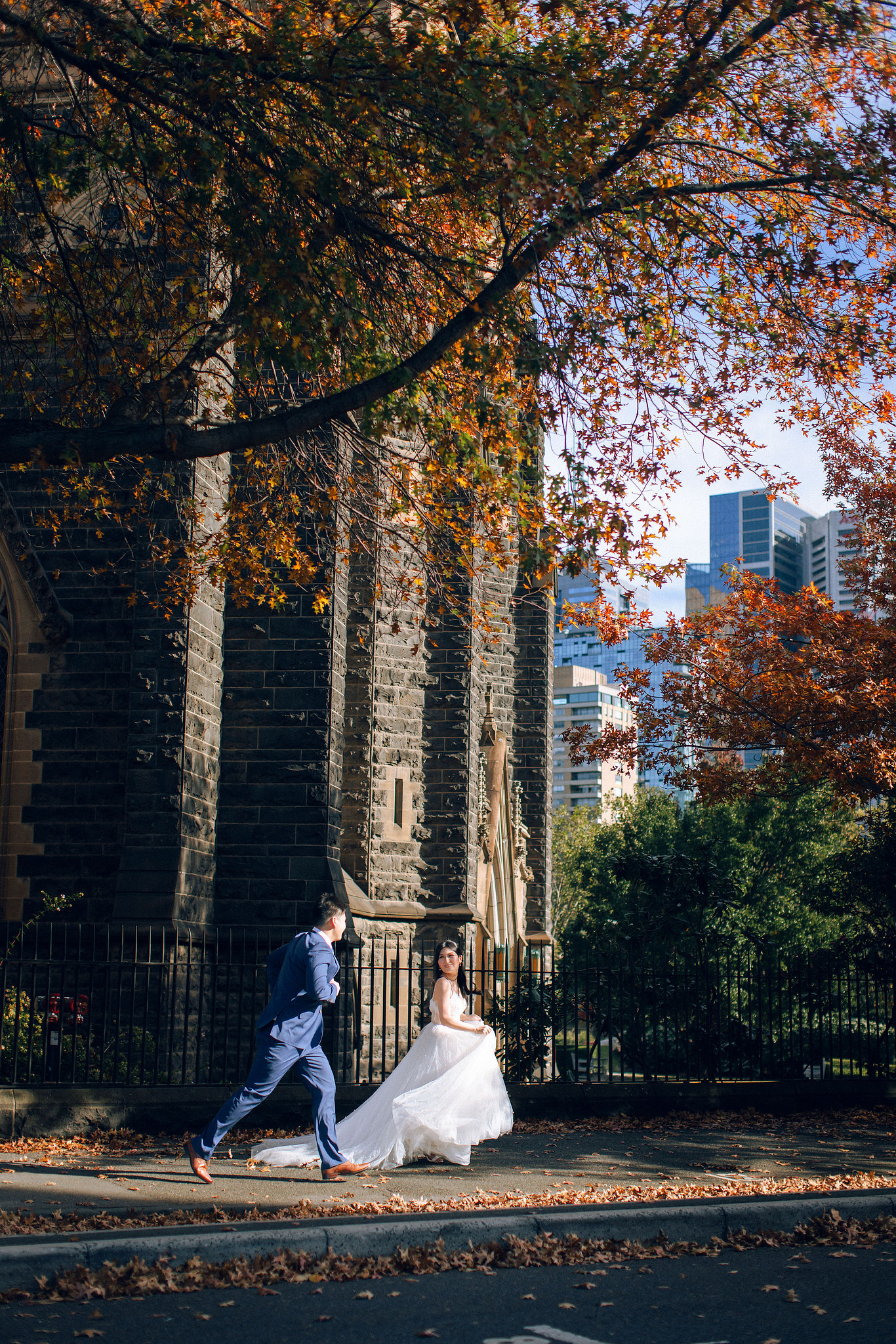 Melbourne Pre-Wedding Photoshoot | Mont Du Soleil, St Patrick Cathedral, The Parliament House & Prince Bridge at St Patrick Cathedral pre-wedding photo